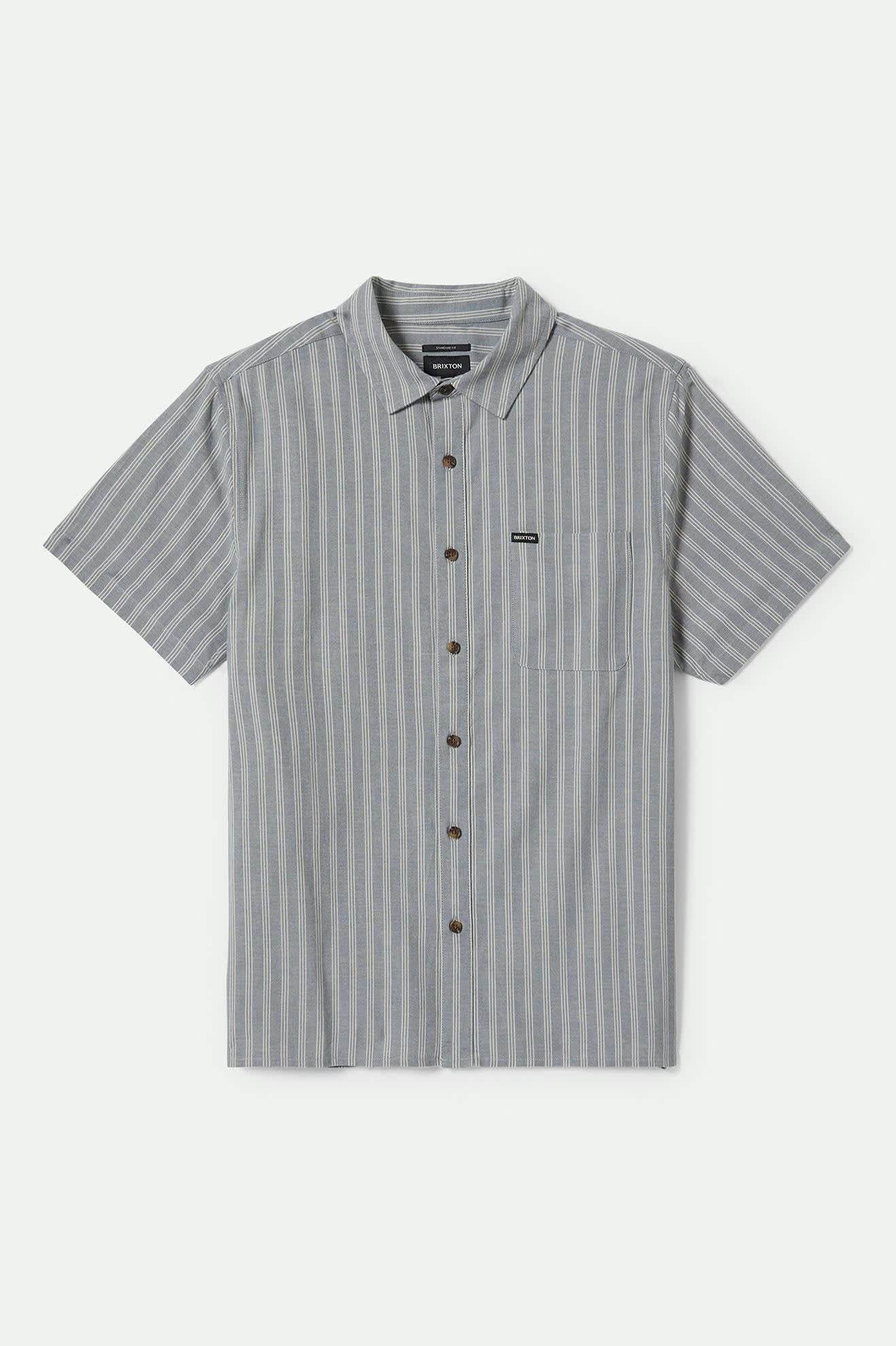 CRU Oxford Stripe Short Sleeve Shirt for Men - Basalt Blue & White Stripe Casual Button Down Shirt | Perfect for Office, Business Casual & Summer Outfits