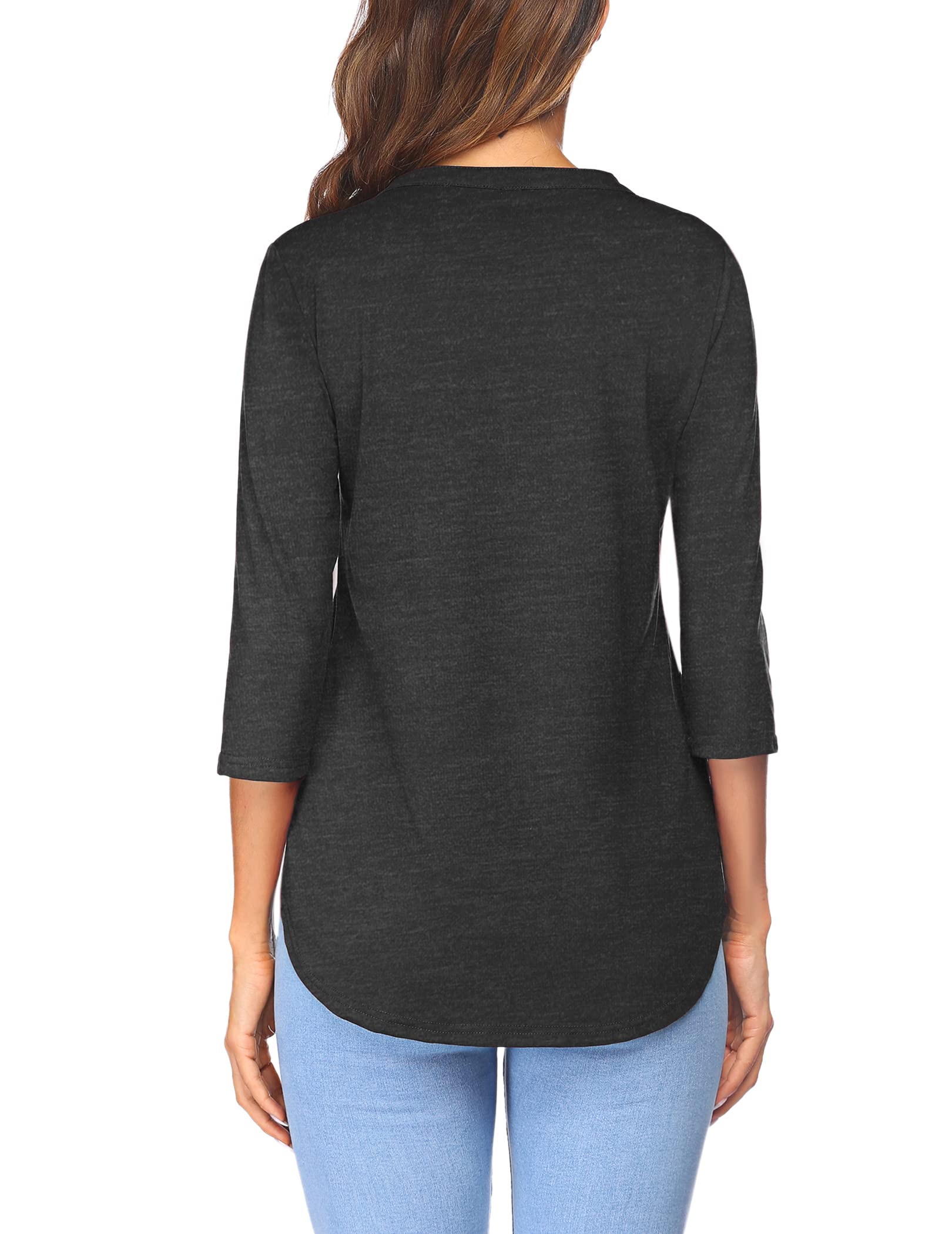 Sherosa Women's 3/4 Sleeve V-Neck Casual Henley Blouse - Soft Work Tops for Office, Date Night & Everyday Wear