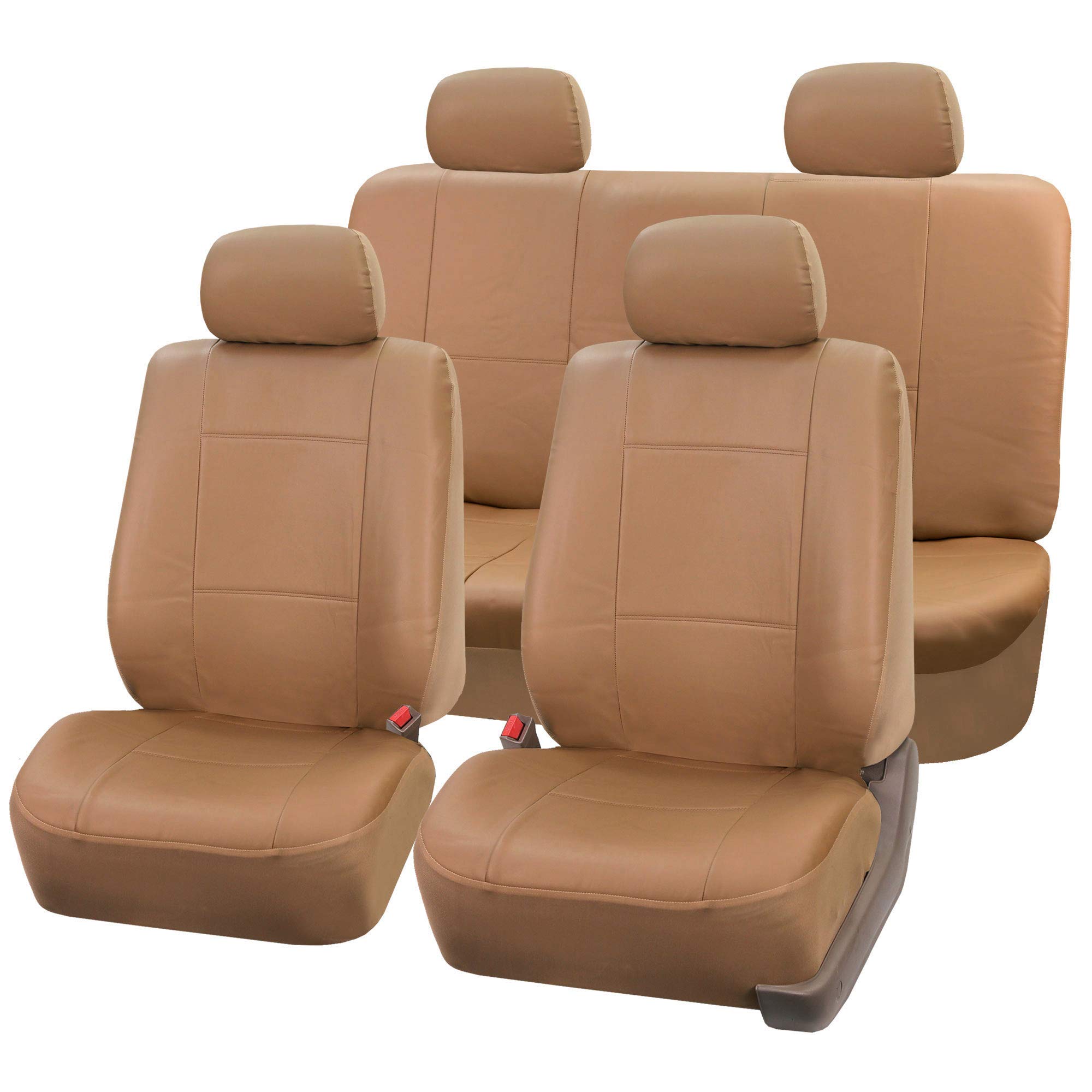 Premium PU Leather Car Seat Covers Full Set - Universal Fit for SUV, Sedan, Van - Tan Automotive Seat Protectors | Waterproof, Easy to Clean & Anti-Slip Interior Accessories | Perfect for Road Trips, Commuting & Family Travel