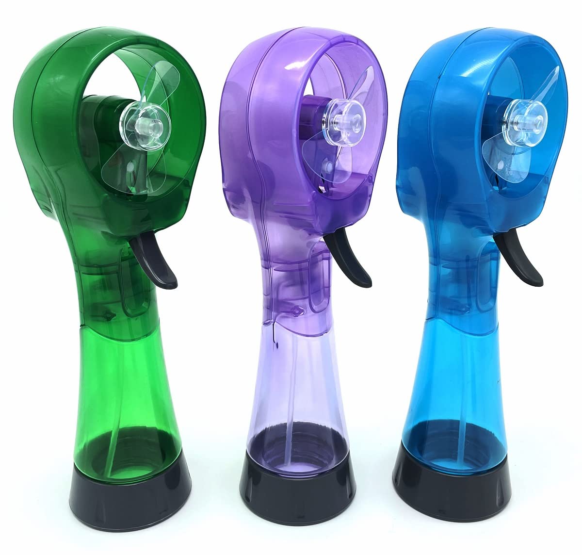 Portable Handheld Water Misting Fan - Battery Operated Cooling Fan for Outdoor, Patio, Camping & Travel - 3 Pack (Green, Purple, Sky Blue) - Perfect for Backyard BBQ, Beach Days & Summer Activities