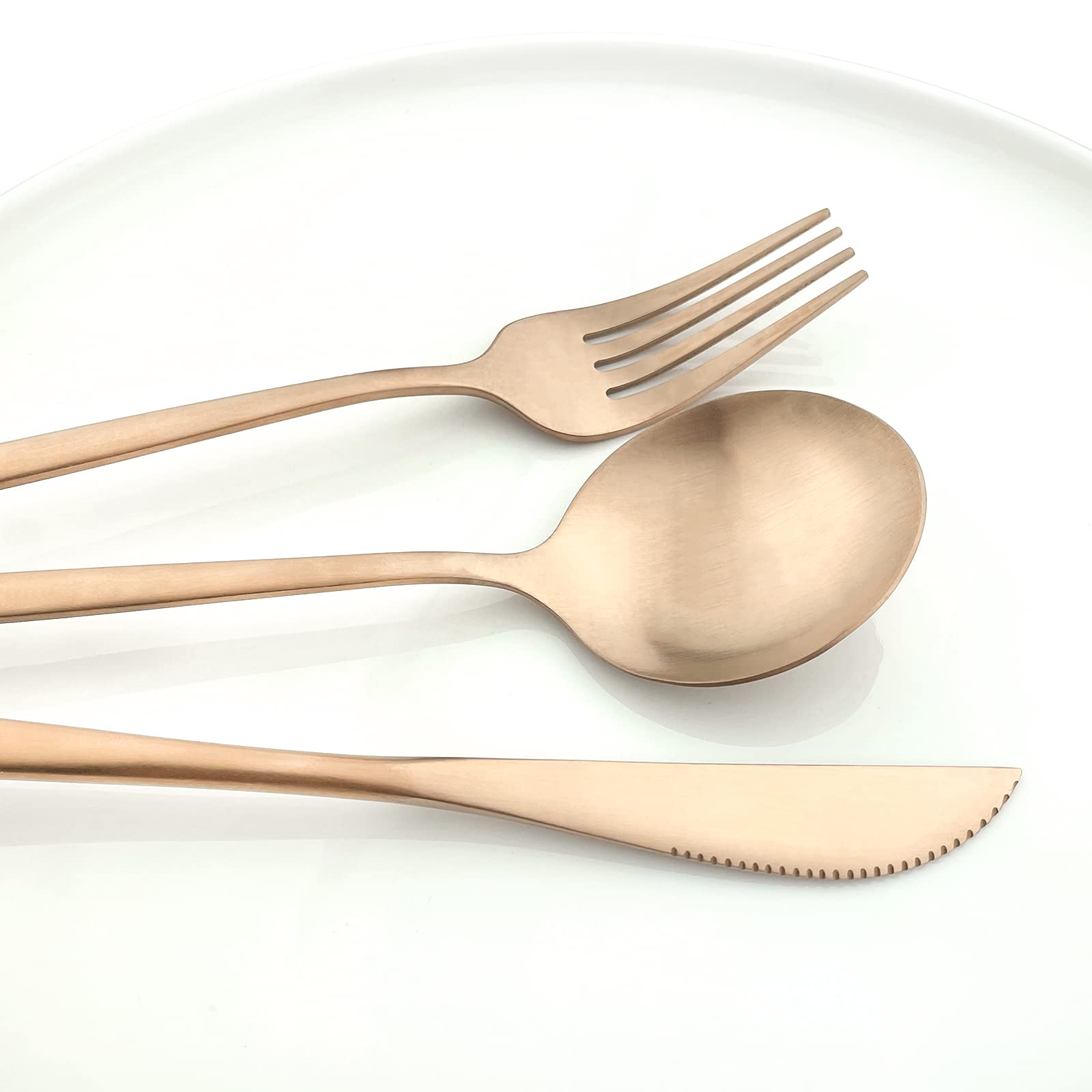 30-Piece Matte Copper Flatware Set - 18/0 Stainless Steel Dinnerware for 6 - Elegant Rose Gold Silverware for Dining, Dessert, Cake, Tea & Coffee - Perfect for Dinner Parties, Weddings & Holiday Gatherings