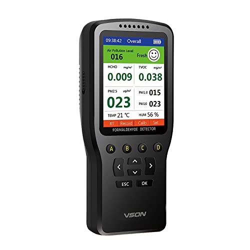 **Air Quality Monitor - Formaldehyde Detector with PM2.5/PM10/PM1.0 Real-Time Data, Temperature & Humidity Sensor (Charger Included) - Ideal for Home, Office, and Indoor Air Quality Testing**