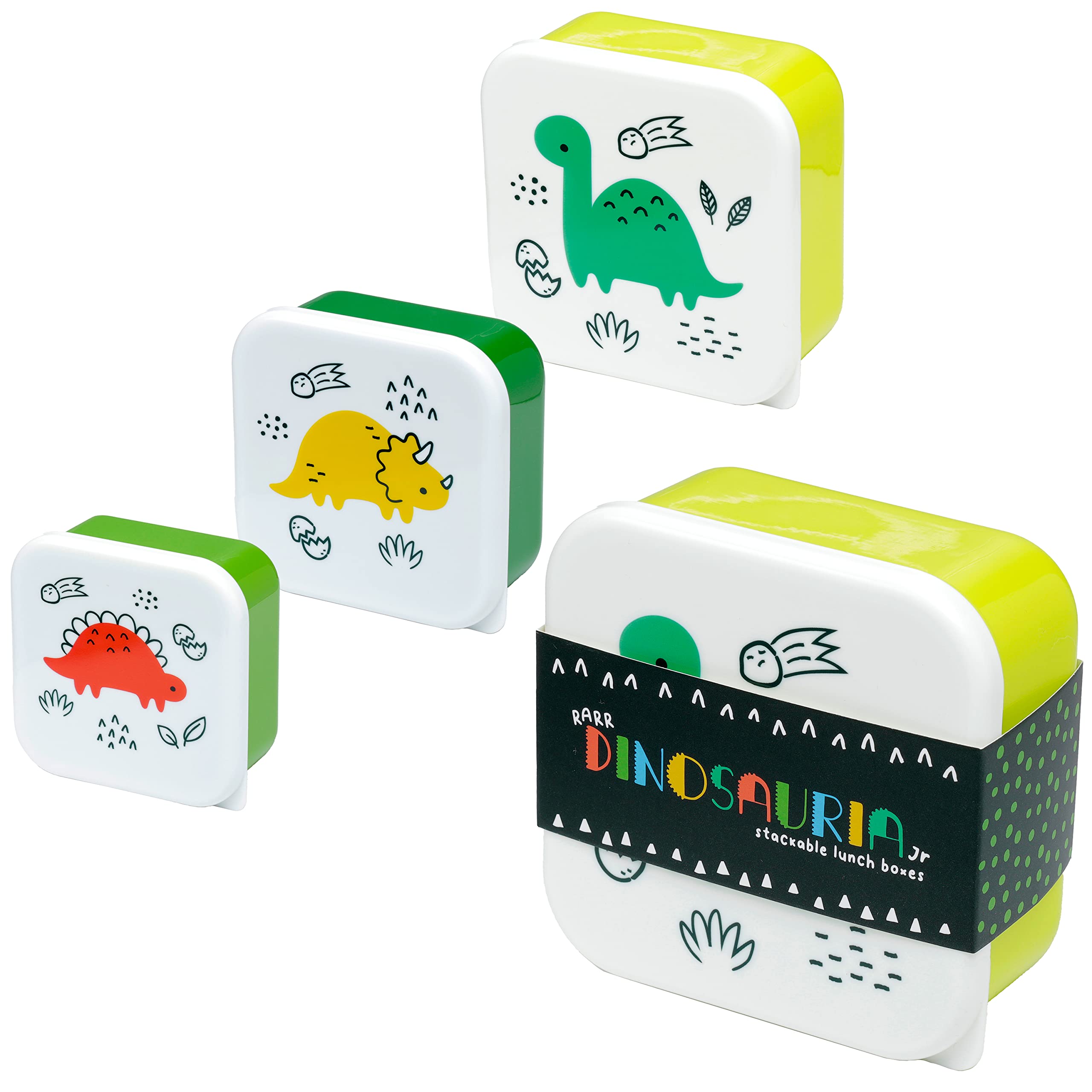 Puckator Dinosauria Jr 3-Piece Lunch Box Set with Multi-Compartment Storage (S/M/L) - Reusable Food Containers for Kids & Adults - BPA-Free Snack Boxes for School, Work & Picnics - Durable Lunch Containers with Secure Lids for Meal Prep & On-the-Go Eating