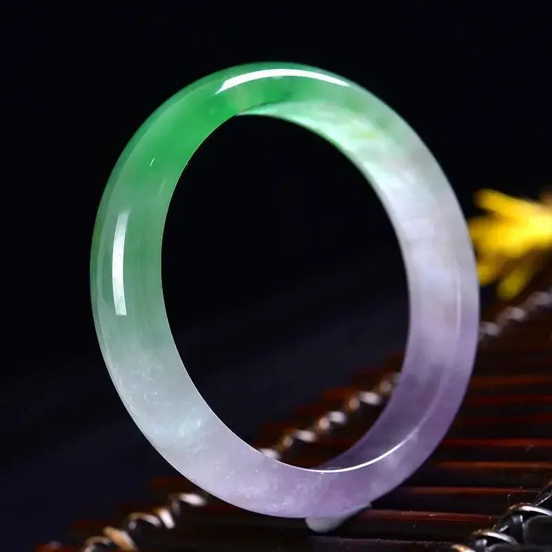 Natural Myanmar Emerald Bangle - Exquisite Three-Color Jade Bracelet for Women | Handmade Jewelry Gift | Perfect for Weddings, Parties & Special Occasions