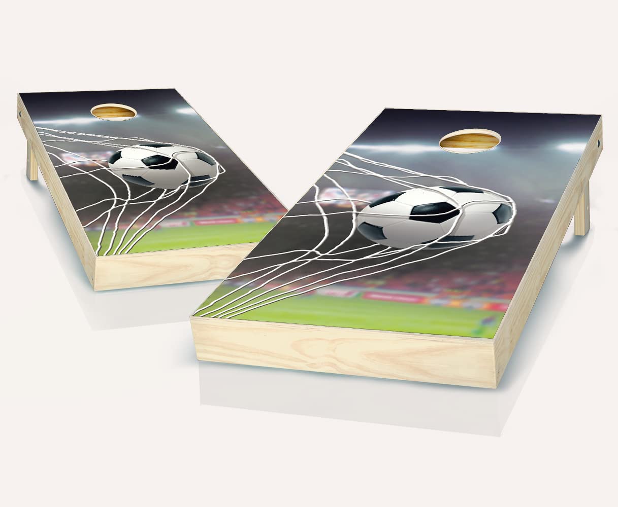 Skip's Garage Soccer Goal Cornhole Boards Set - 2 Boards & 8 Bean Bags with Accessories - Premium Outdoor Lawn Game for Backyard, Tailgating, and Beach Parties