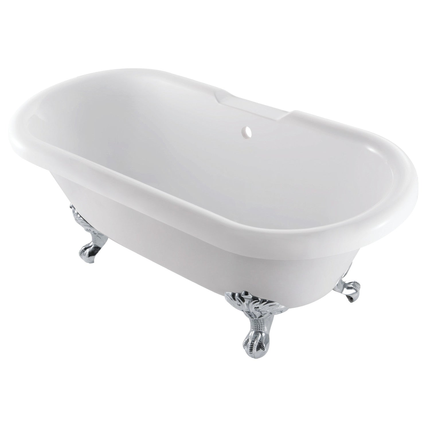 Aqua Eden 67 Inch Acrylic Oval Double Ended Clawfoot Bathtub - Glossy White with Polished Chrome - Freestanding Soaking Tub for Luxury Bathroom & Spa Retreat - No Faucet Drillings Required