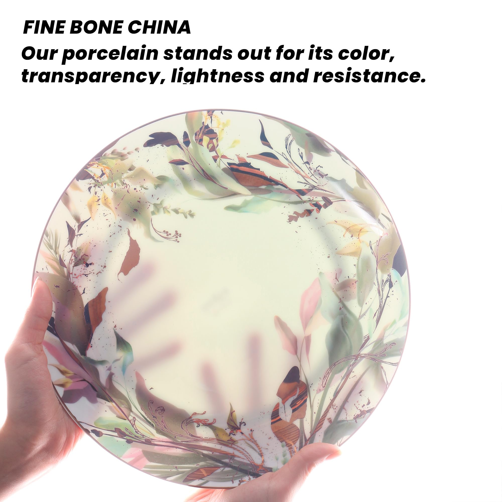 Elegant Pink & Gold 16-Piece Ceramic Dinnerware Set for 4 - Includes Dinner Plates, Salad Plates, Dessert Plates & Cereal Bowls - Microwave Safe Bone China - Perfect for Family Meals, Dinner Parties & Everyday Use by KOKEN