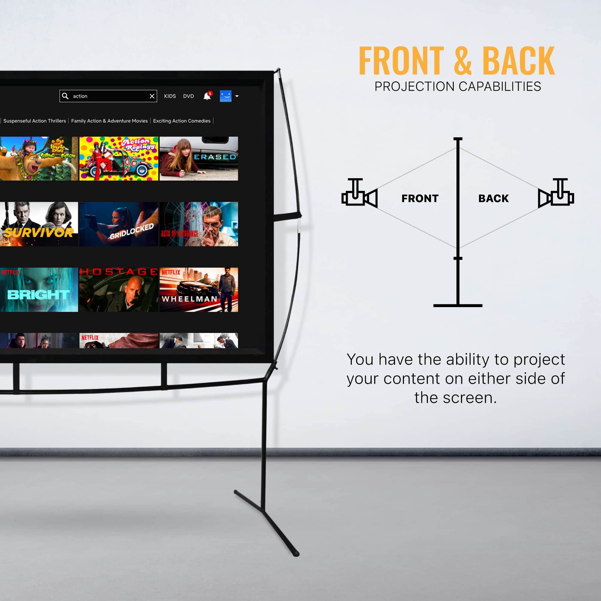 KHOMO GEAR 120 Inch Portable Projector Screen with Stand - Indoor & Outdoor Movie Projection Screen for Home Theater, Backyard Movies, Business Presentations - Front/Rear Projection - Perfect for Family Movie Nights, Outdoor Camping & Office Meetings