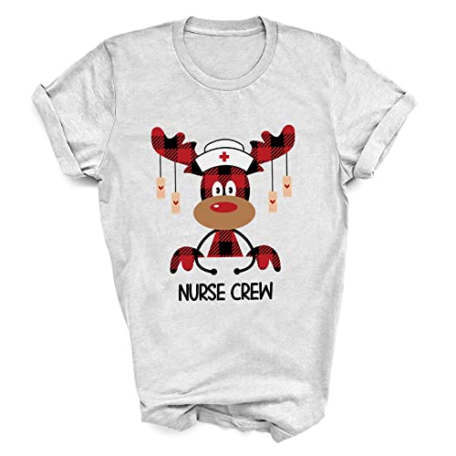 Buffalo Plaid Moose Nurse Crew T-Shirt | Christmas Nursing Apparel | Gift for Nurses | Holiday Workwear (T-Shirt, Tank Top, Hoodie, Long Sleeve Options) - Perfect for Nursing Shifts, Christmas Parties & Healthcare Professionals