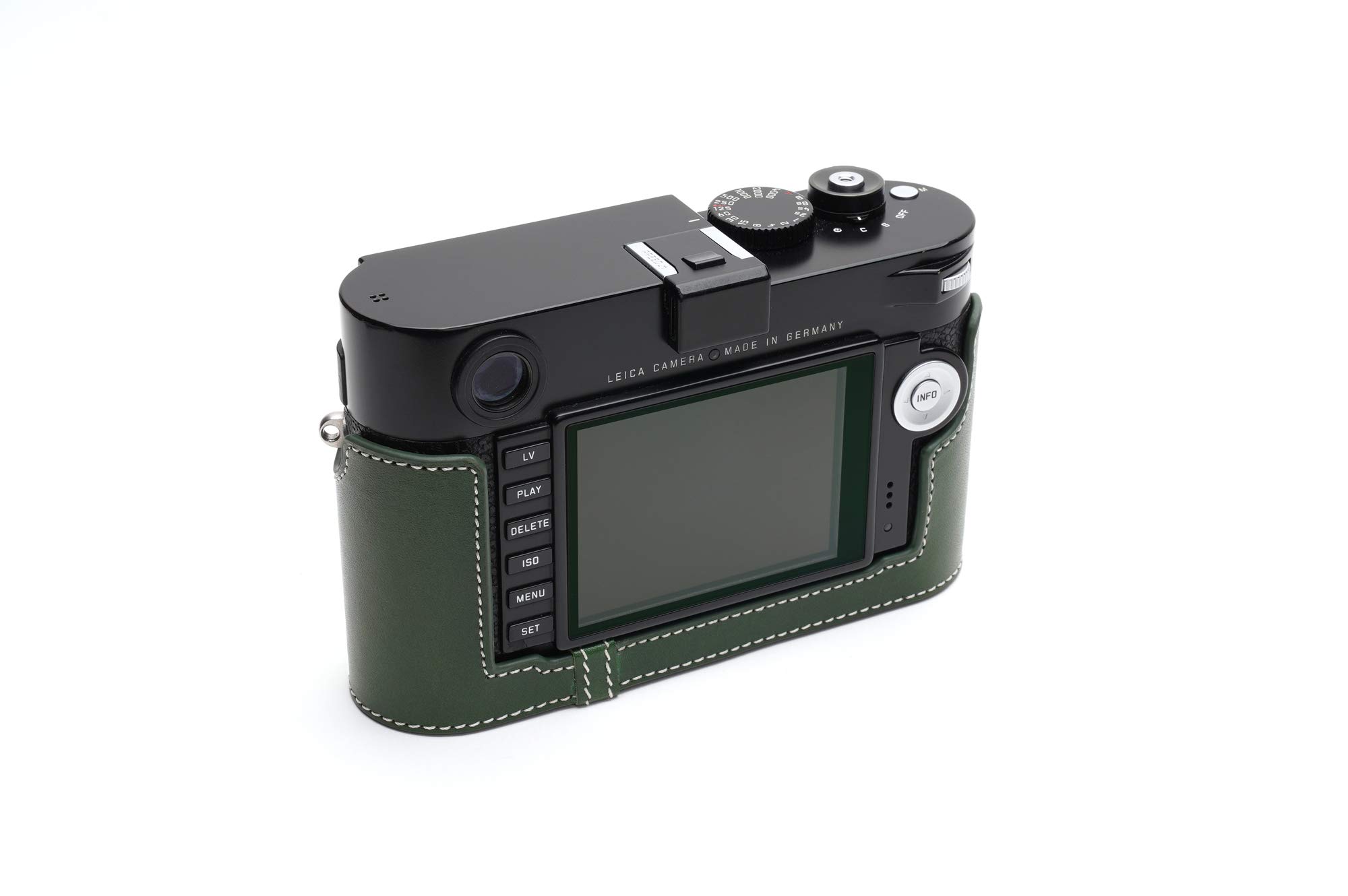 BolinUS Genuine Leather Half Case for Leica M Series Cameras (M, M-P, Typ240, Typ246, M262, M-M, M240P) - Bottom Opening Design with Hand Strap - Green | Premium Camera Protection for Travel & Street Photography