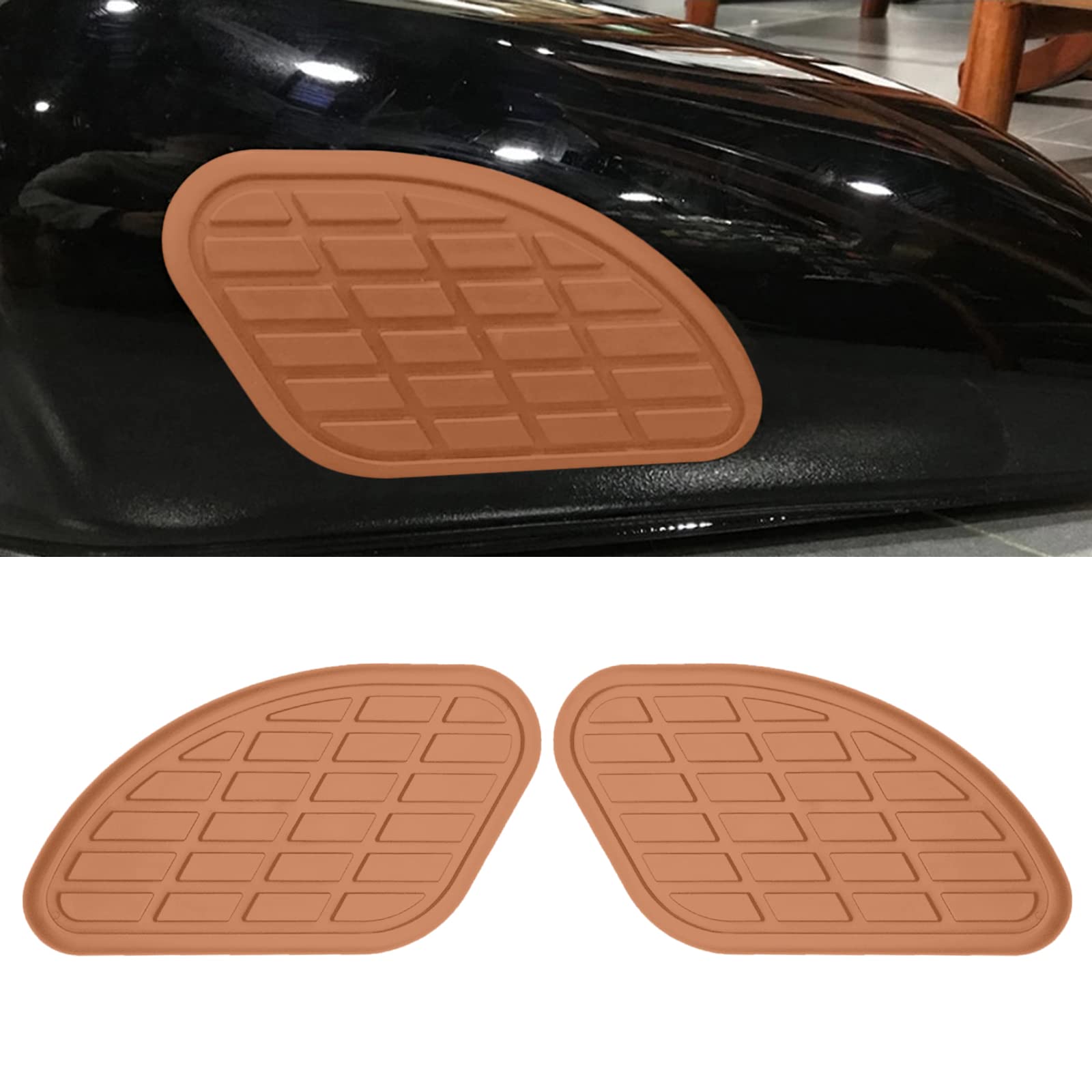 Anti-Slip Motorcycle Tank Traction Pad - Rubber Knee Grip Decal for Enhanced Riding Stability & Fuel Tank Protection (Brown) - Perfect for Cruiser, Sport & Adventure Bikes