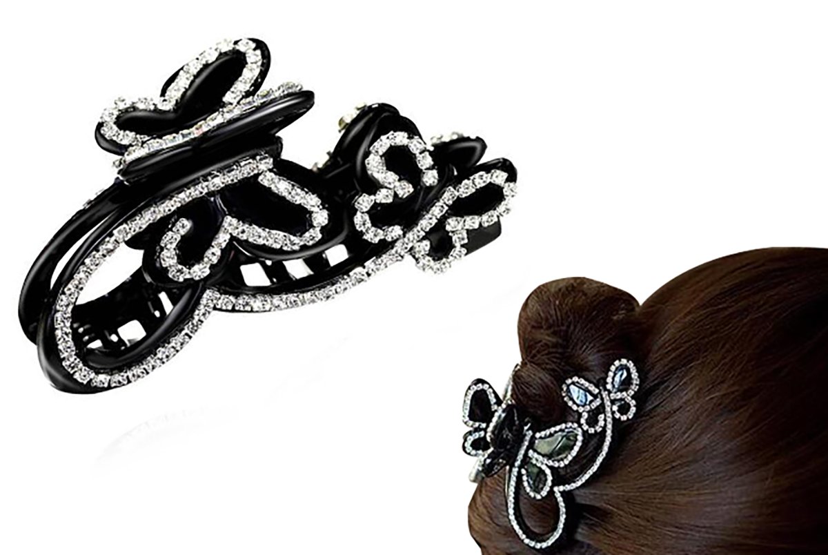 Elegant Rhinestone Butterfly Hair Clip - Acrylic Jaw Clip for Women, Crystal Hair Claw Hairpin, Fashion Hair Accessories (Black) | Perfect for Weddings, Parties & Everyday Style