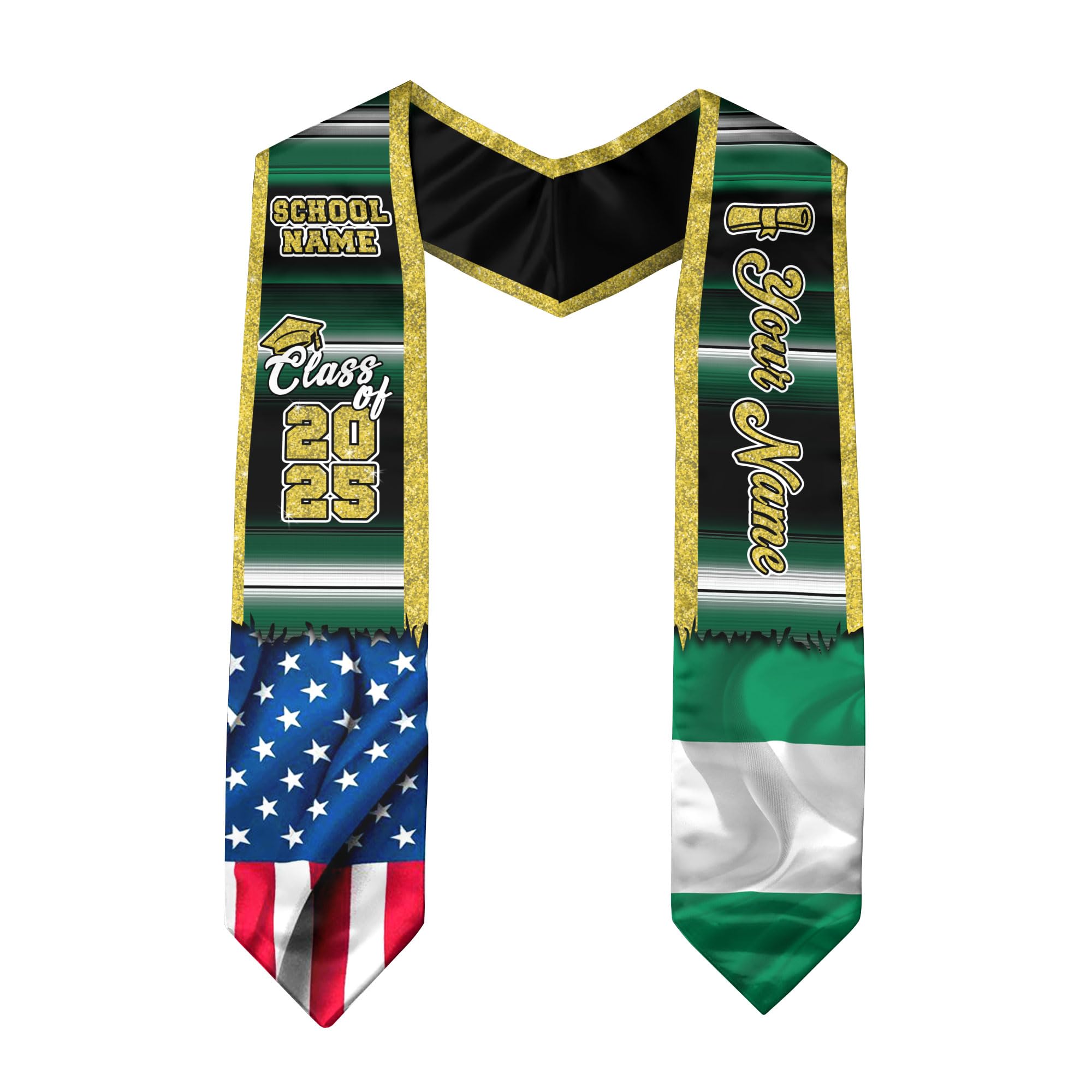 Custom Nigerian American Flag Graduation Sash 2025 - Nigeria Graduation Stole for Ceremonies & Celebrations - Perfect for Graduation Day, Cultural Events & Pride Celebrations