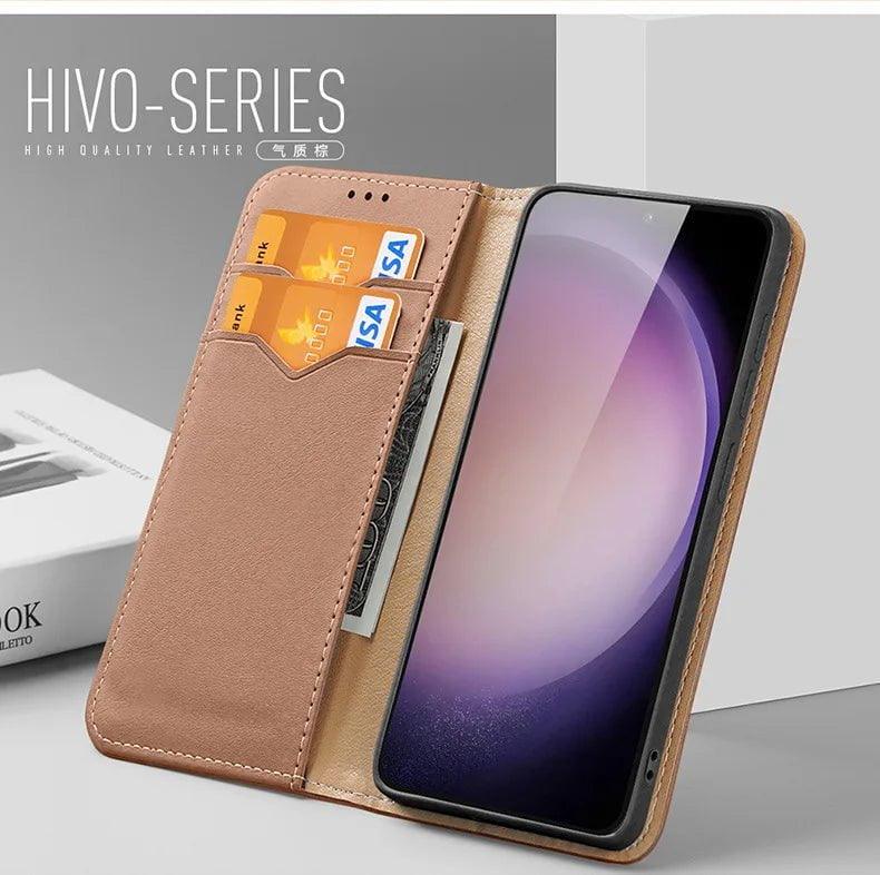 DuxDucis Galaxy S24 Genuine Leather Wallet Case - Premium Protective Cover with Card Slots for Samsung Galaxy S24 - Perfect for Business, Travel & Everyday Use