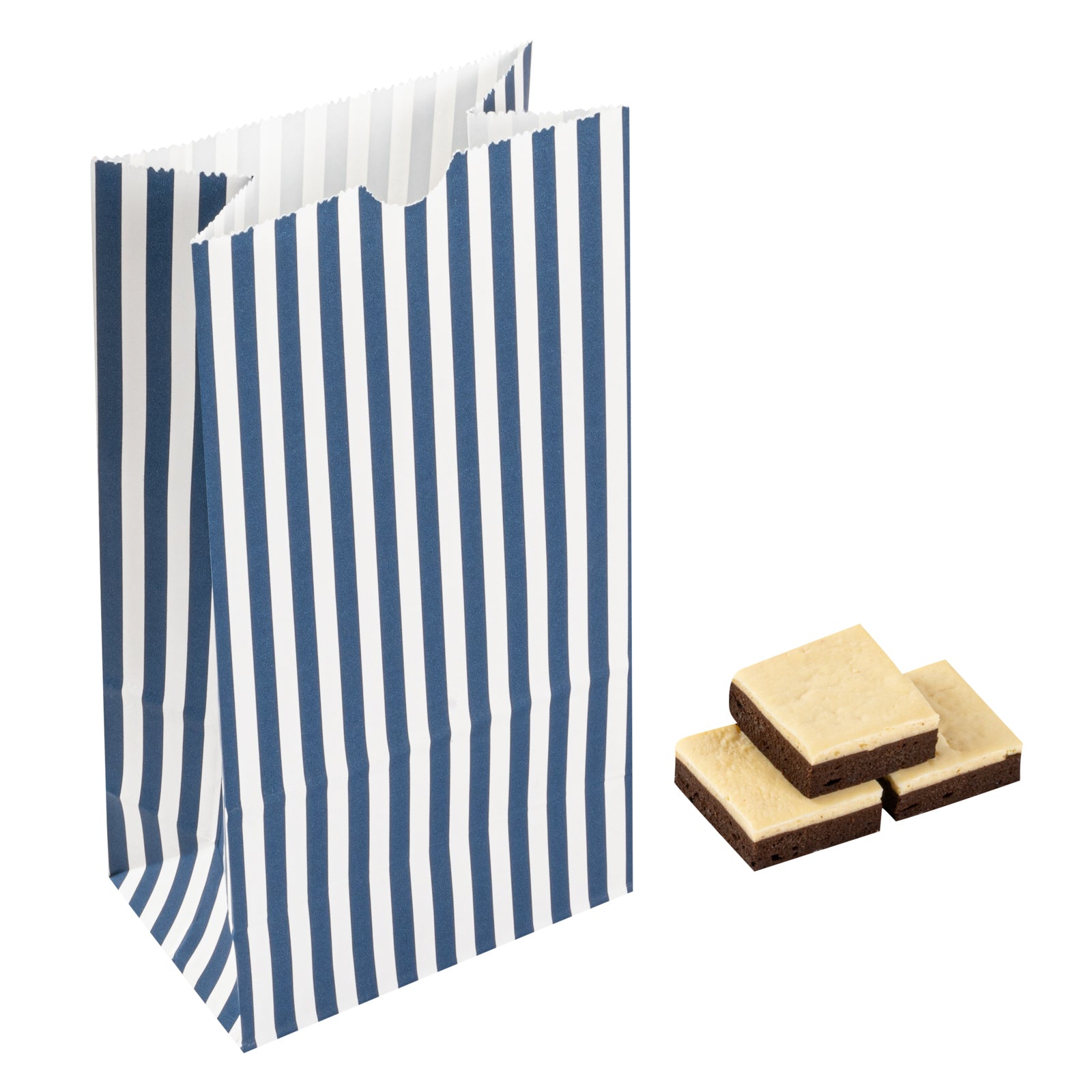 Blue and White Striped Paper Bags - 4 lb Capacity, 5 x 3.25 x 9.5 Inches - Pack of 100 - Perfect for Gift Wrapping, Party Favors, and Retail Packaging
