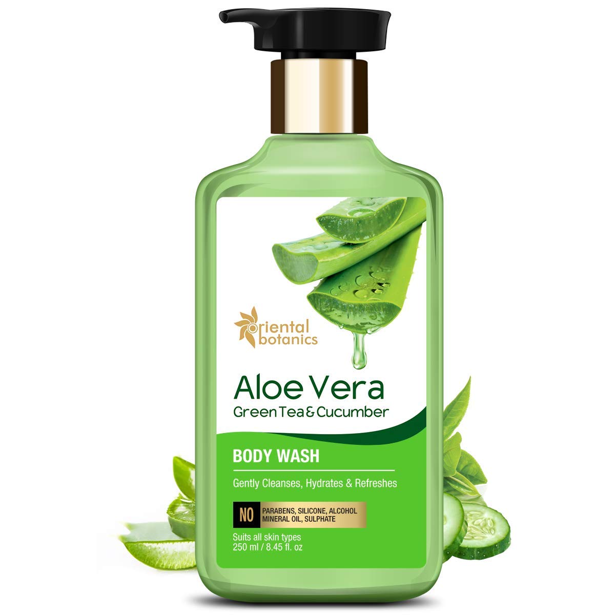 Stbotanica Aloe Vera, Green Tea & Cucumber Body Wash - 250ml | Hydrating & Refreshing Natural Body Cleanser with Aloe, Green Tea Extract | Paraben-Free, Sulfate-Free, Vegan & Cruelty-Free | Perfect for Daily Shower & Sensitive Skin Care
