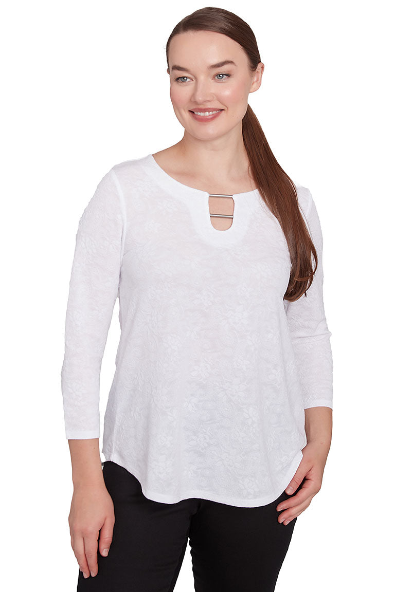 Elegant Monochrome Paisley Jacquard Blouse for Women - Stylish Floral Print Top for Casual Outings & Office Wear