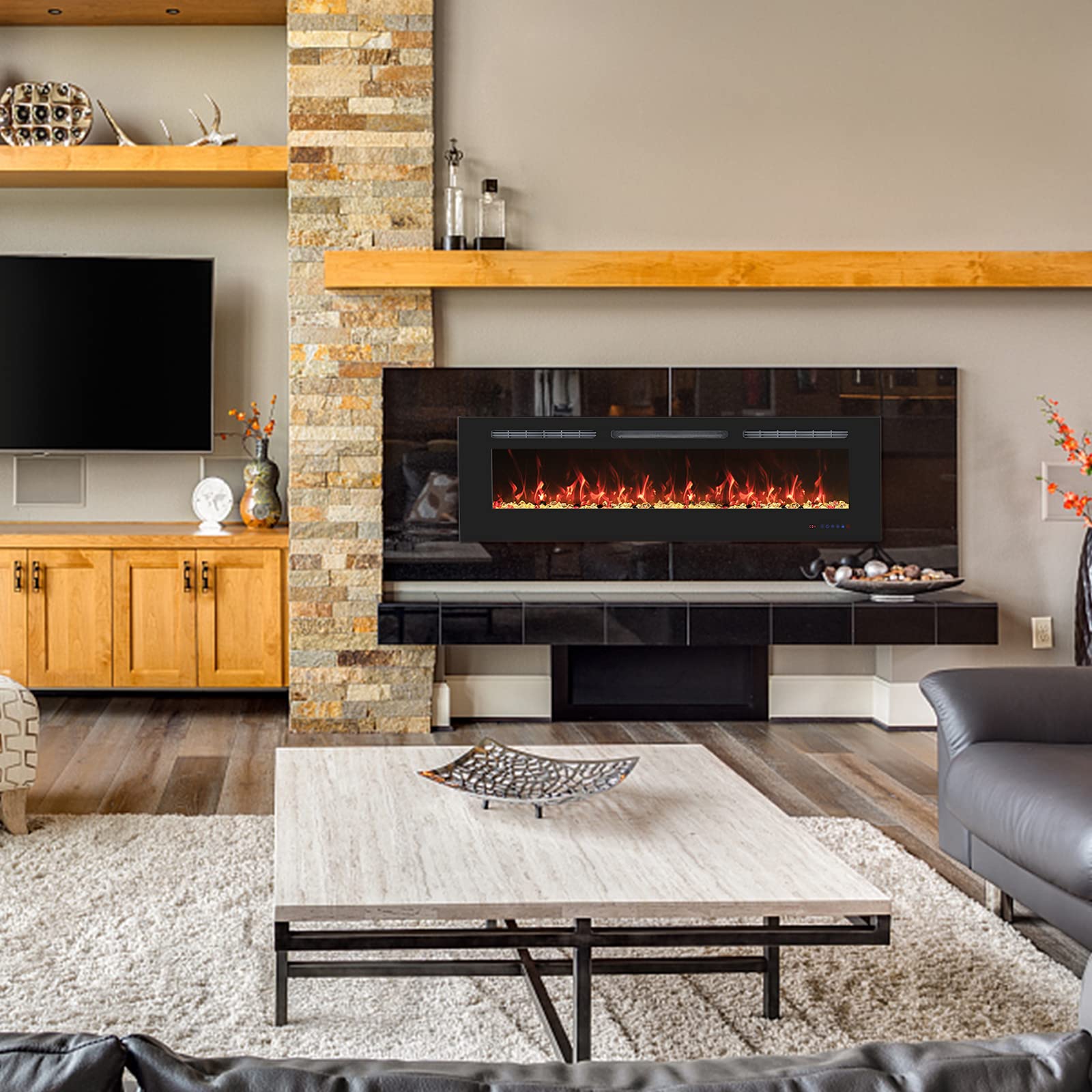 50 Inch Recessed Electric Fireplace Insert - Wall Mounted Fireplace Heater with Remote Control, Timer & 13 Adjustable Flame Settings (750W/1500W) - Perfect for Living Rooms, Bedrooms & Home Decor