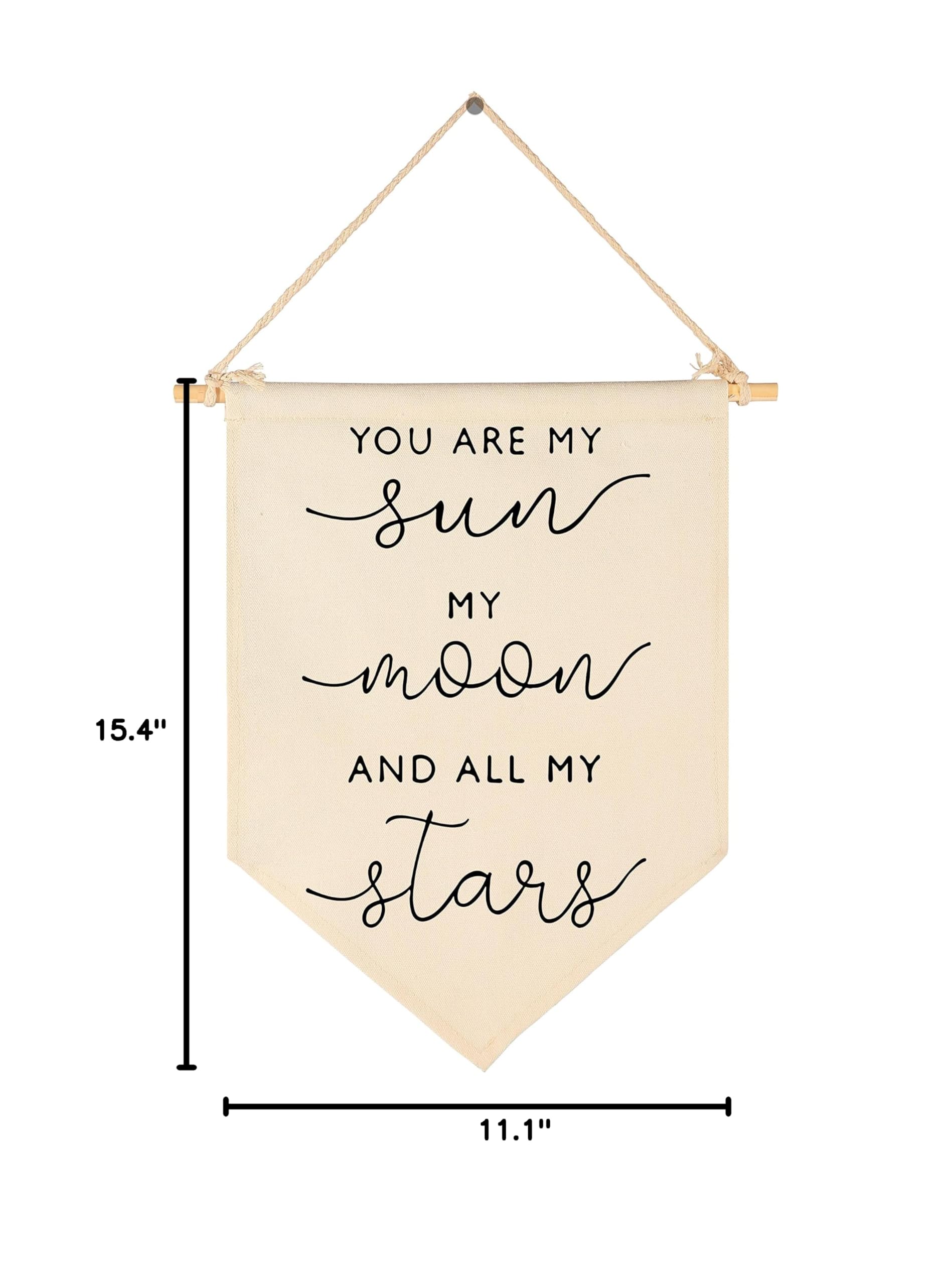 Nursery Wall Art - Sun Moon Stars Canvas Banner for Baby Kids Room Decor