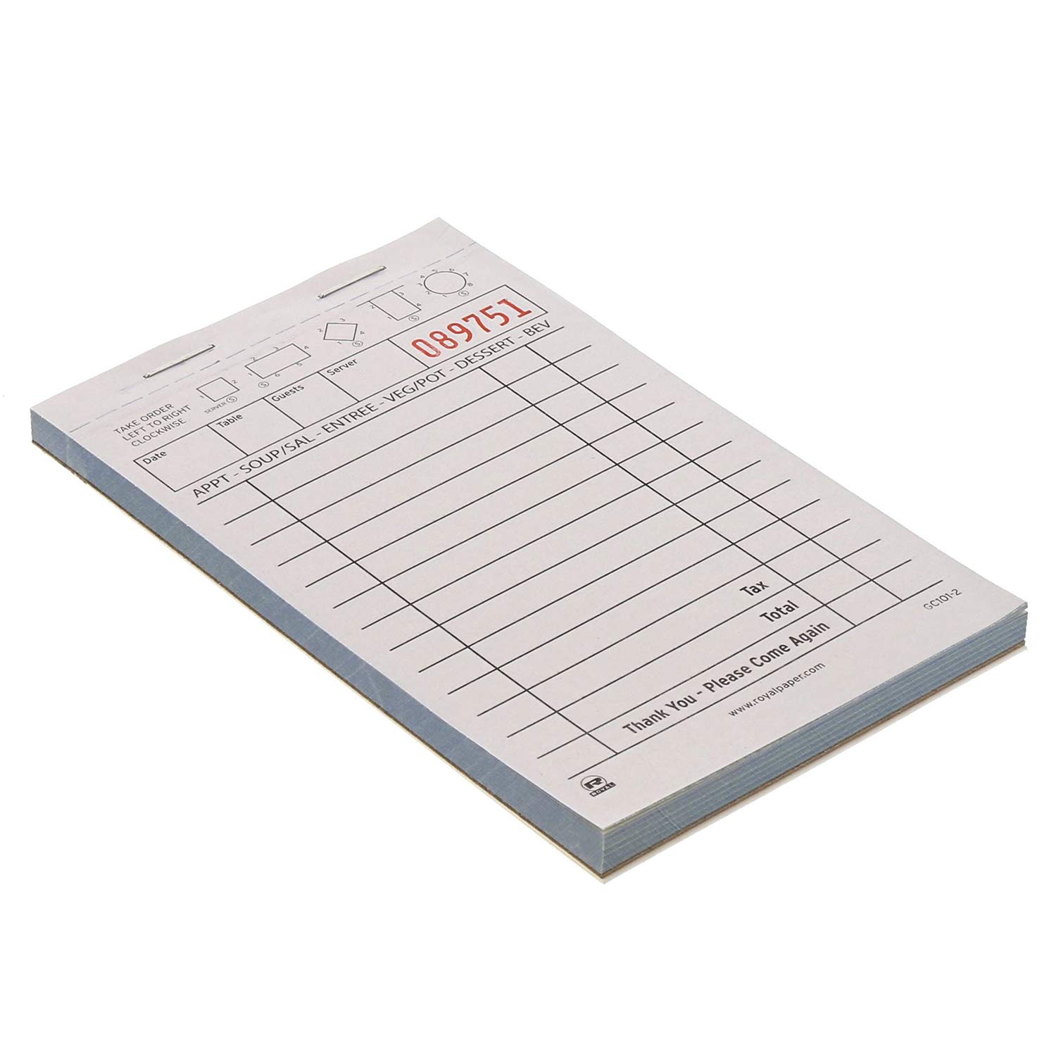 Royal White Guest Check Paper - Carbonless 2-Part Booked with 13 Lines (Case of 100 Books) | Perfect for Restaurants, Cafes, and Hospitality Businesses