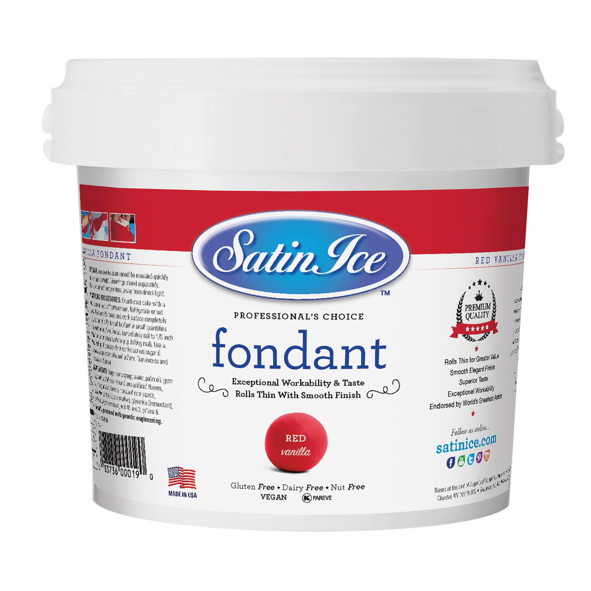 Premium Satin Ice Rolled Fondant - Red Vanilla Flavor - 1 kg (2.2 lb) for Cake Decorating, Wedding Cakes & Birthday Party Desserts