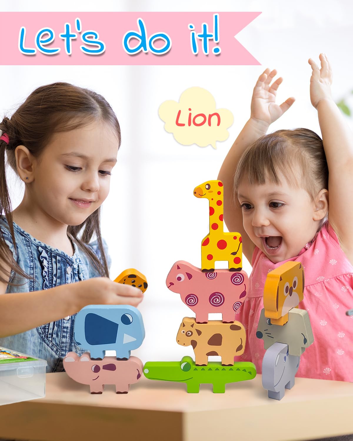 Montessori Wooden Animal Stacking Blocks - Educational Puzzle Toys for Toddlers 1-3 Years Old | Learning Toys for Boys & Girls Age 1-4 | Perfect Gift for 1st 2nd 3rd Birthday | Develop Fine Motor Skills & Early Learning | Great for Daycare, Preschool & Home Playtime