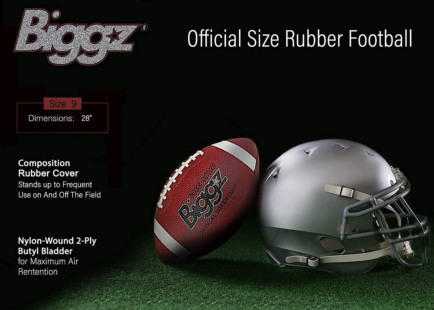 Biggz Premium Rubber Footballs for Training & Games - Official Size 9 (6/12/50 Pack Options) - Durable Outdoor Sports Equipment for Football Practice, School PE Class & Backyard Play