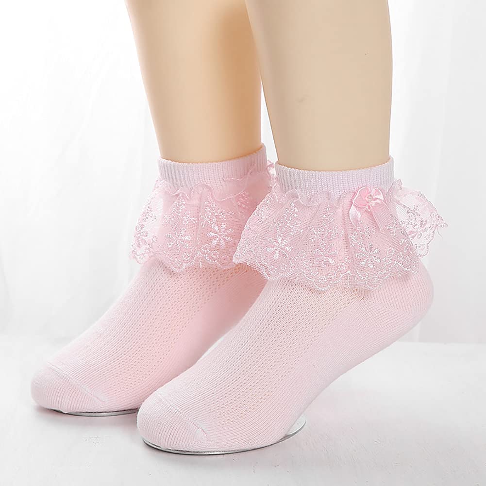 4/6 Pack Baby Toddler Girls Ruffle Socks - White Lace Frilly Princess Ankle Socks | Soft Cotton Eyelet Dress Socks for Little Girls | Perfect for Parties, Weddings & Special Occasions
