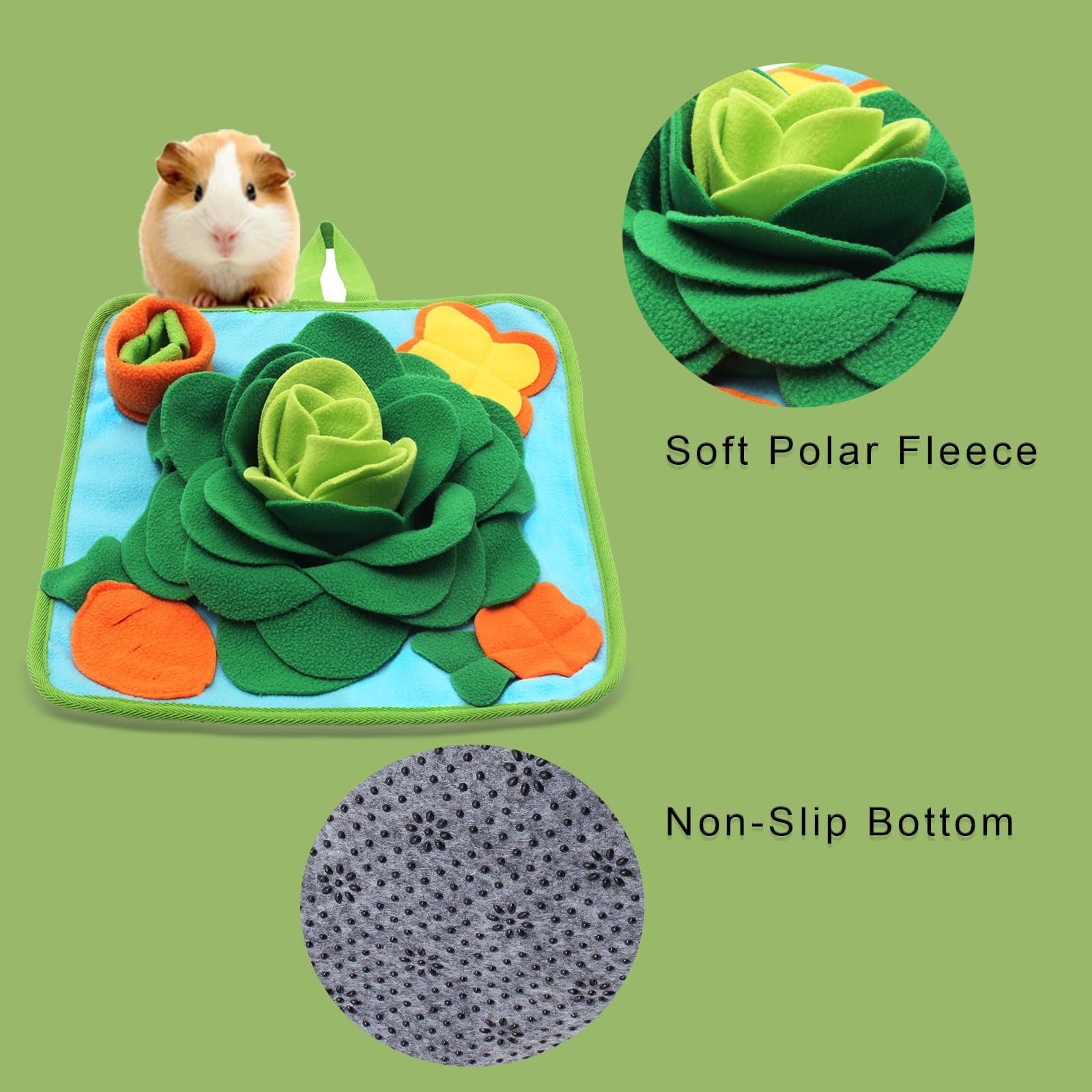 **Rabbit Foraging Mat - Snuffle Mat for Small Animals, Bunny Puzzle Toys, Interactive Feeding Mat for Guinea Pigs, Hedgehogs, Chinchillas & Puppies (Green) - Slow Feeder & Enrichment Toy for Mental Stimulation & Fun Playtime**