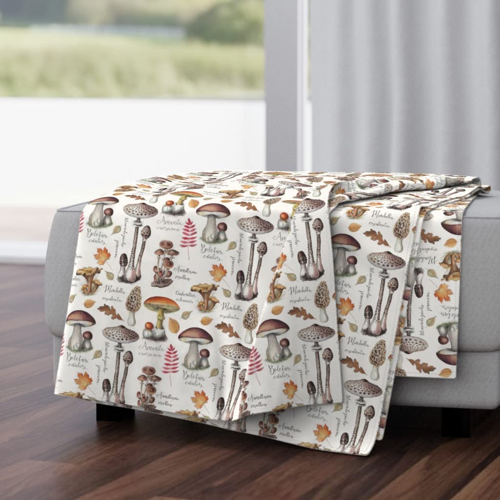 Botanical Mushrooms Vintage Autumn Fall Watercolor Print Plush Minky Throw Blanket 50
