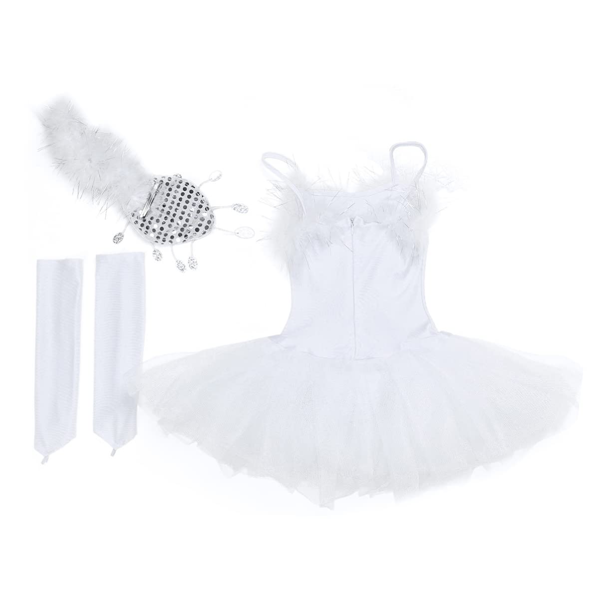 Aislor Girls Sequin Ballet Leotard Tutu Dress - Swan Lake Princess Dance Costume with Headband for Ballet Recital, Dance Competition & Performance