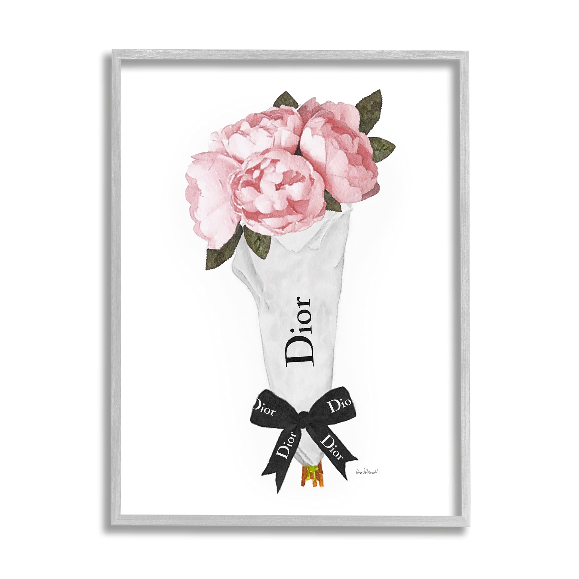 Stupell Industries Soft Pink Spring Bouquet Glam Fashion Bow Framed Wall Art - 24