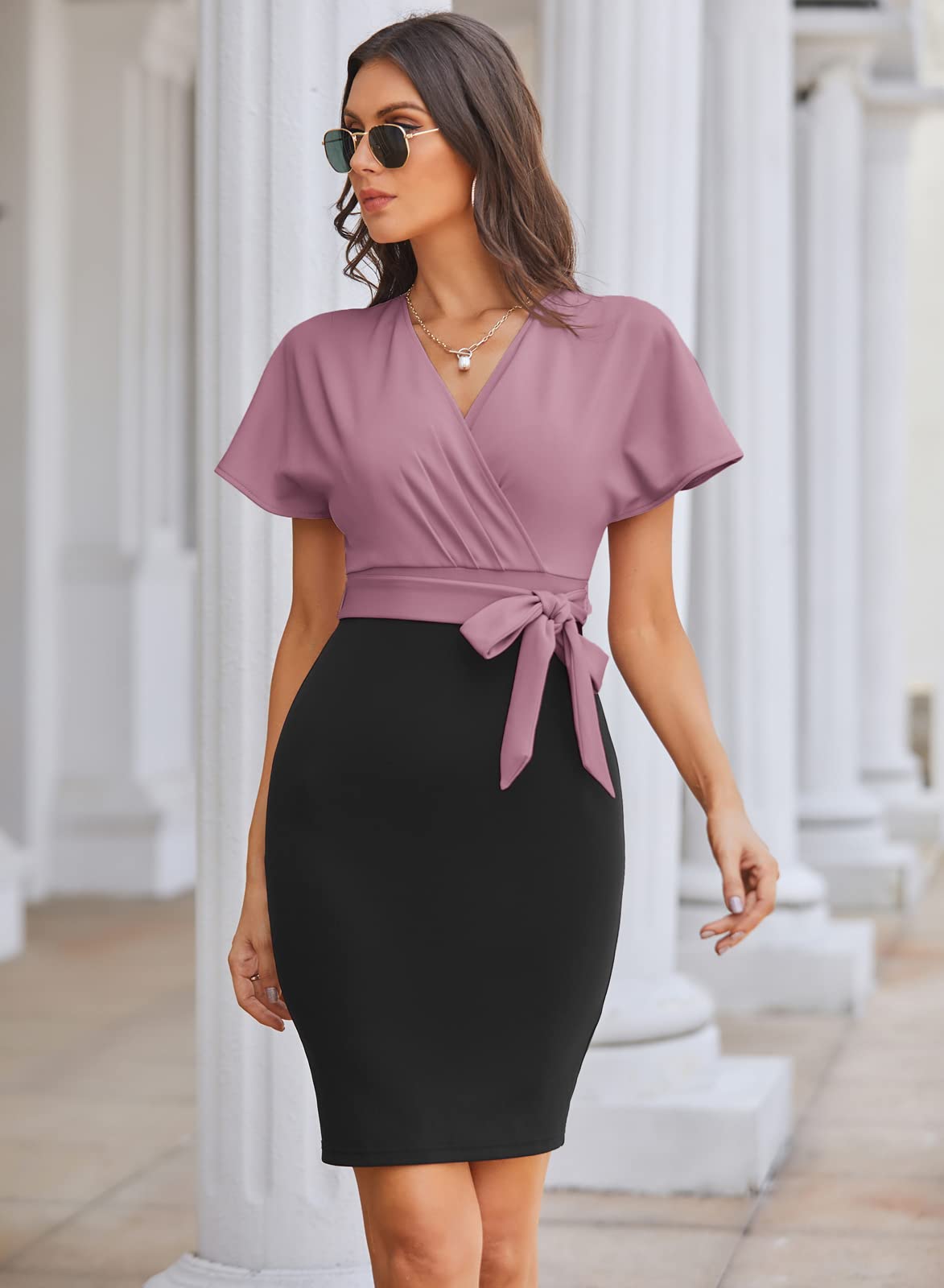 GRACE KARIN Women's Business Pencil Dress - Short Sleeve Office Work Dress for Wedding Guest, Cocktail Party & Professional Events | Slim Fit Formal Dress for Women | Perfect for Business Meetings, Office Wear & Special Occasions