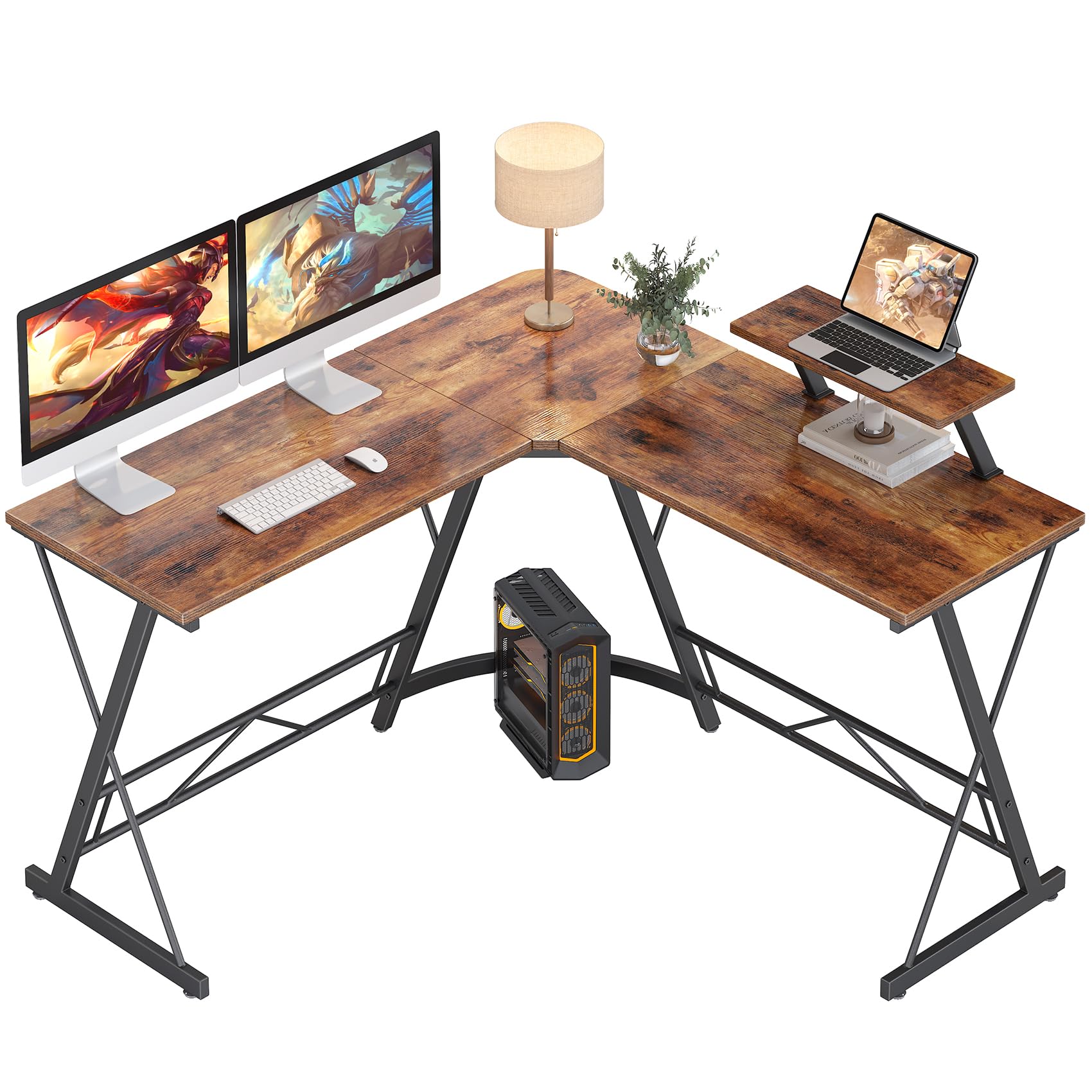 Ironstone L-Shaped Computer Desk - 51 Inch Corner Desk for Home Office, Gaming & Writing Workstation with Large Monitor Stand | Easy Assembly Rustic Brown | Perfect for Small Spaces & Multi-Monitor Setups