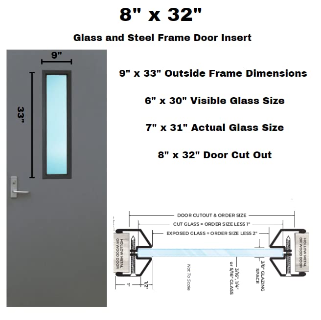 Commercial Steel Door Frame 8x32 Inches - Heavy Duty Grey Metal Frame (Glass Not Included) - Perfect for Office, Retail & Warehouse Entrances