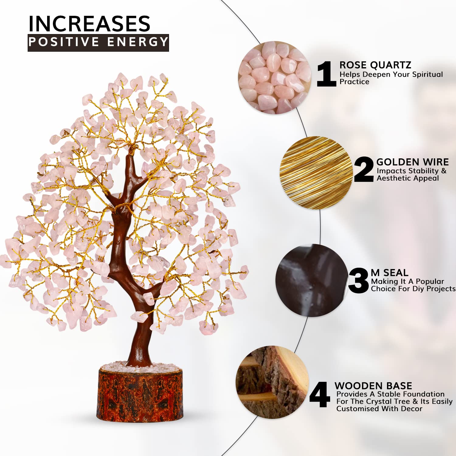 Rose Quartz Crystal Tree - Feng Shui Gemstone Tree for Positive Energy & Chakra Healing | Spiritual Meditation Gift, Zen Desk Decor, Shelf Display for Home Office & Healing Space