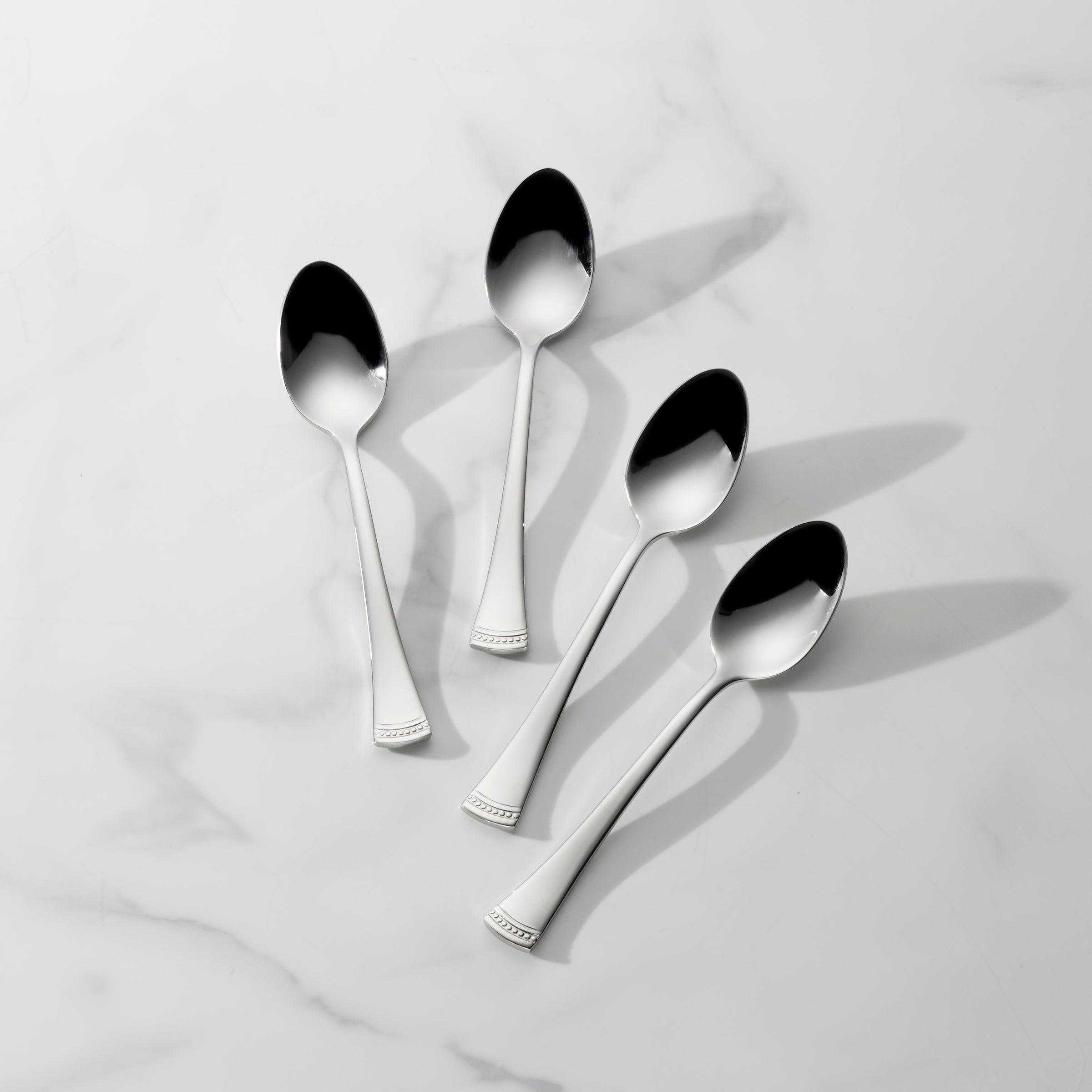 Premium Stainless Steel Portola Teaspoon Set of 4 - Elegant Dessert Spoons for Tea, Coffee, Desserts & Table Setting - Dishwasher Safe