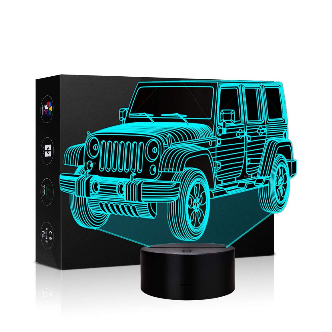 3D Illusion Night Light Lamp for Kids - 7 Color Changing USB Touch Desk Lamp, Car-Themed Nursery Decor, Birthday Gift for Boys and Girls | Perfect for Bedroom, Party, and Children's Room Decor (Jeep Style)