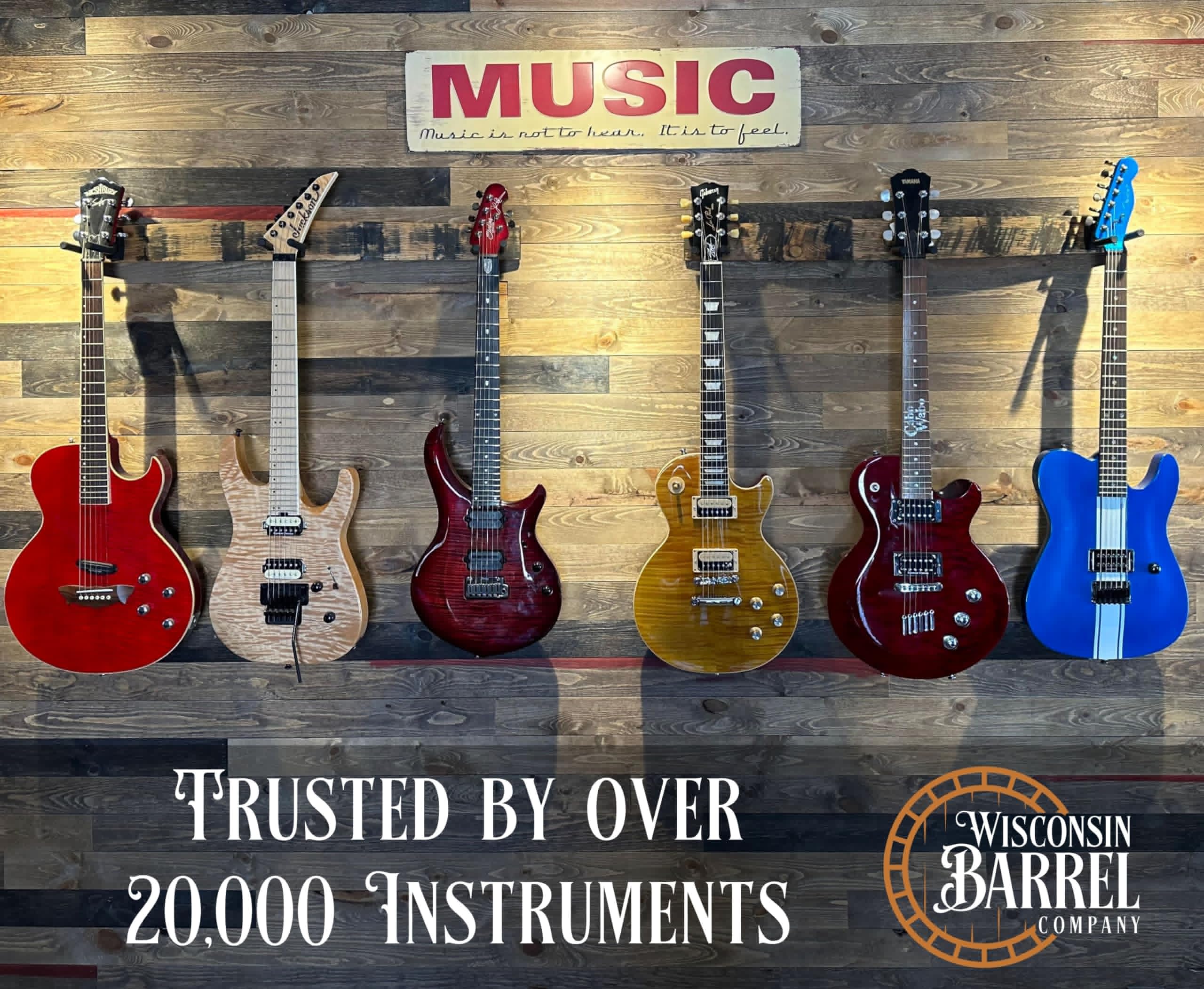 Coyle Woodworks Whiskey Barrel Stave 3-Instrument Wall Mount - Guitar, Ukulele, Violin, Banjo Hanger with Natural Finish | Perfect for Home, Studio & Bar Decor