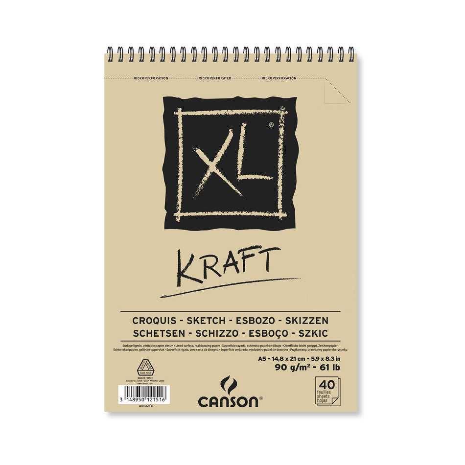Canson XL Kraft Spiral Pad A5 - 50 Sheets 9x12 Inches, Sketchbook for Drawing, Painting & Mixed Media - Perfect for Artists, Students & Craft Projects