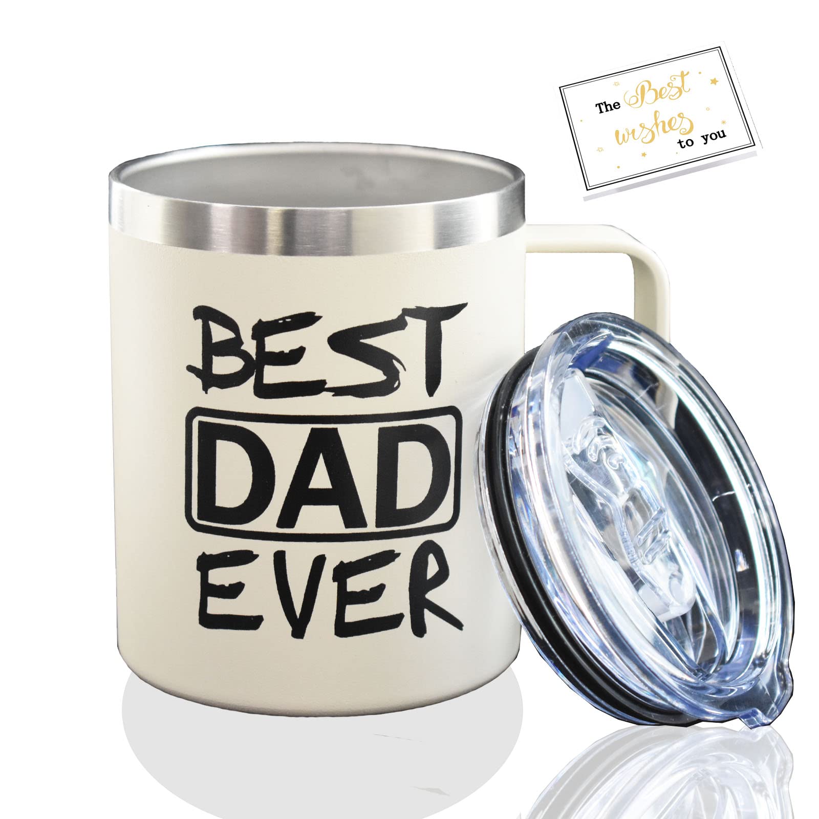 Best Dad Ever Stainless Steel Coffee Mug - 12oz Insulated Travel Mug with Lid - Funny Father's Day Gift, Birthday Present for Dad - Perfect for Office, Commuting & Outdoor Adventures (White)