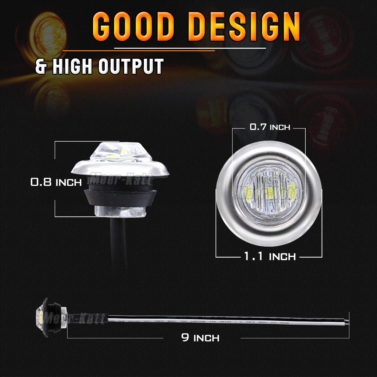 MADCATZ 100-Pack 3/4 Inch Round Clear Lens Amber LED Side Marker Lights - 3 Diodes 2835 SMD with Chrome Bezel - 12V DC Shockproof for Trailer, Truck, Tractor & Boat - Waterproof & Durable for Night Driving & Road Safety