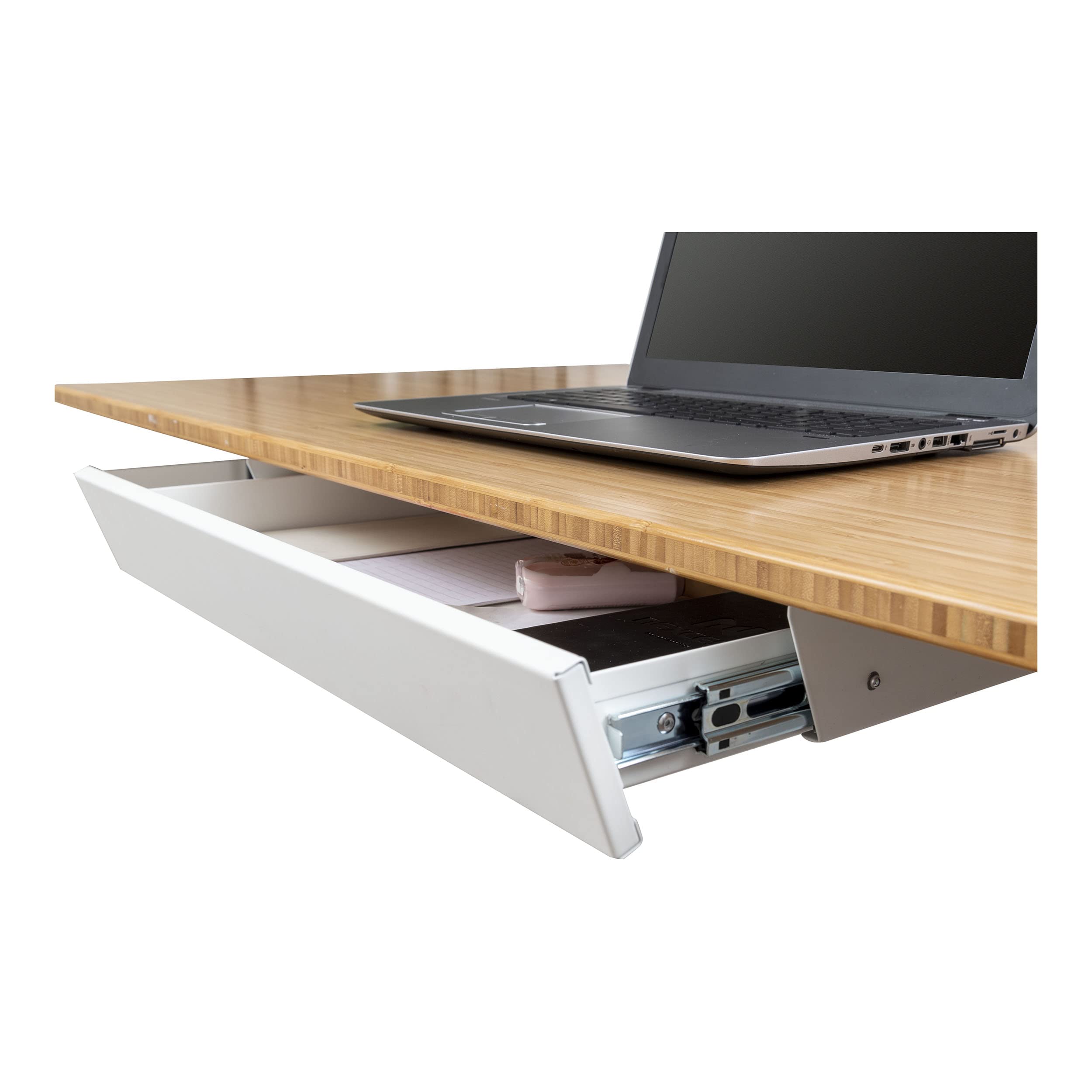 Under-Desk Drawer Organizer for Standing Desks | White Office Storage | Space-Saving Solution