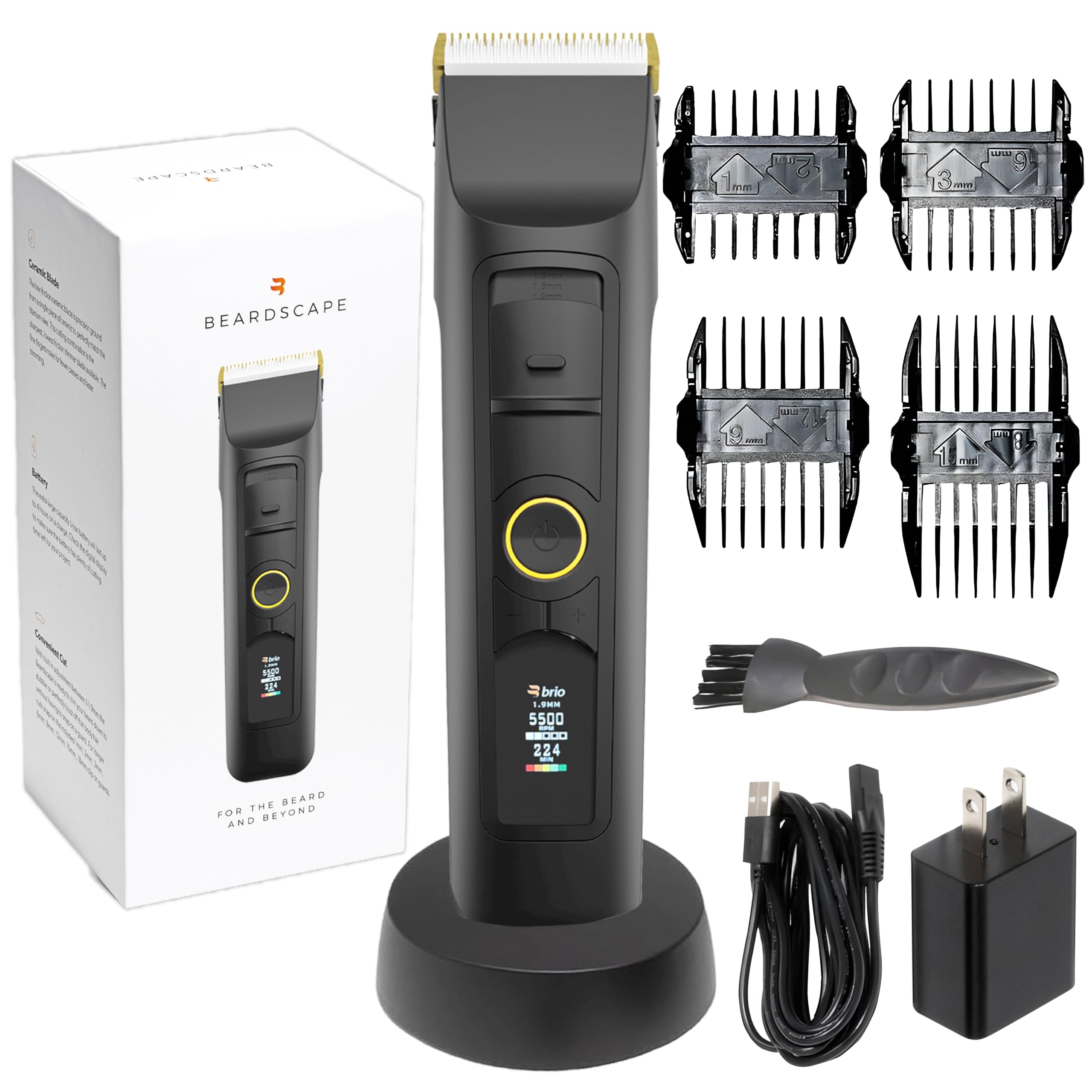 Brio Beardscape V2 Black Beard Trimmer Kit with Zero Blade, Body Blade & Pro Travel Case - Adjustable Ceramic Blade & Length Guards for Precision Grooming | Perfect for Travel, Home Use & Professional Barbers
