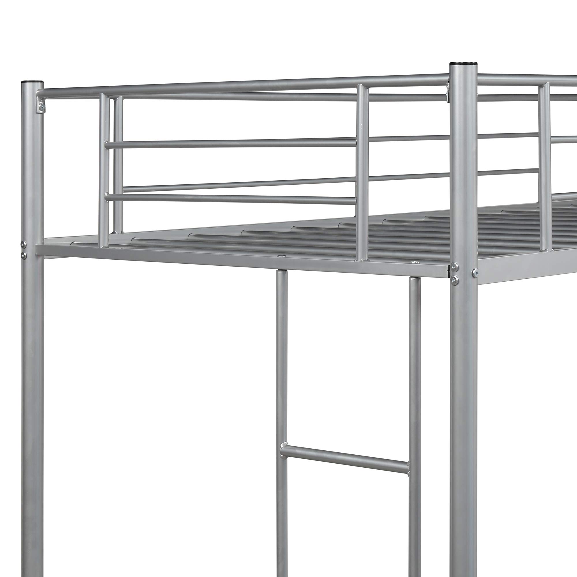 Sturdy Metal Twin Loft Bed with 2 Ladders & Safety Rails - Space Saving Kids Bunk Bed Frame for Small Bedrooms - Modern Silver Loft Bed for Teens & Children - Perfect for Dorms, Apartments & Shared Rooms