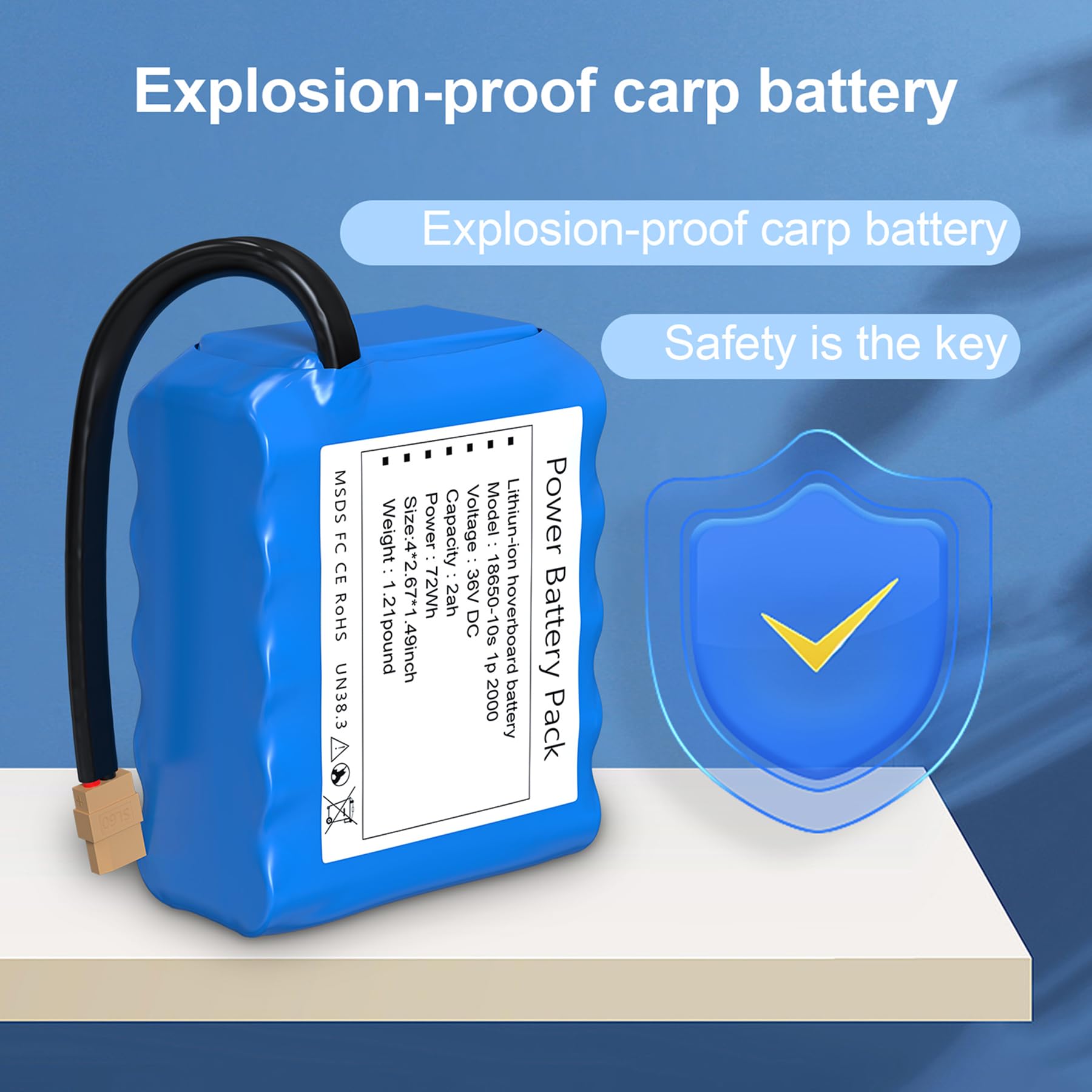 36V 2Ah Hoverboard Replacement Battery Pack - Compatible with Most Hoverboards - Perfect for Kids & Adults Riding - Indoor & Outdoor Use