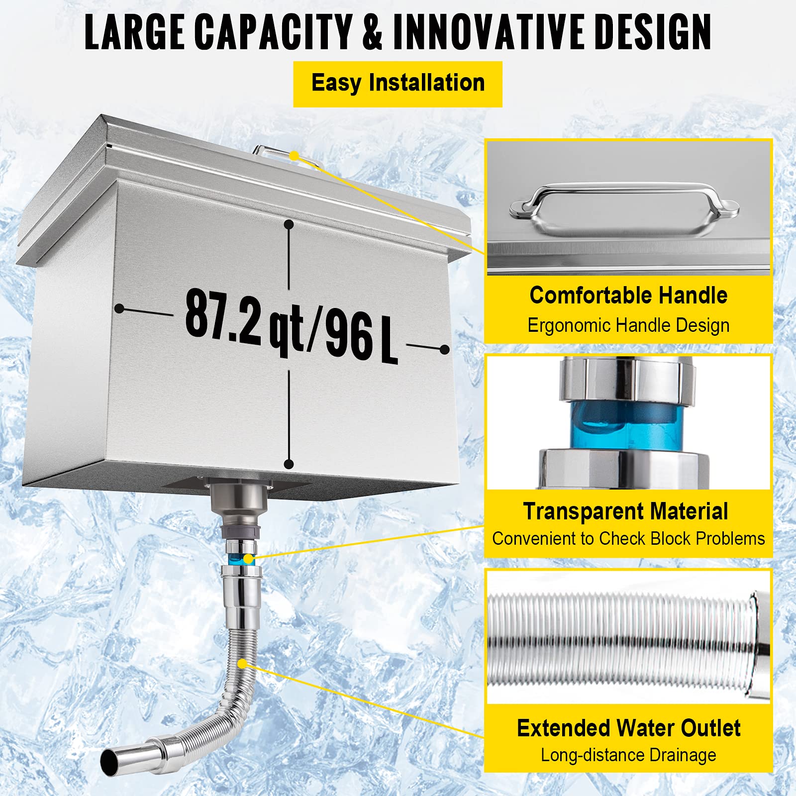 VEVOR 40QT Stainless Steel Drop-In Ice Chest Cooler - 24