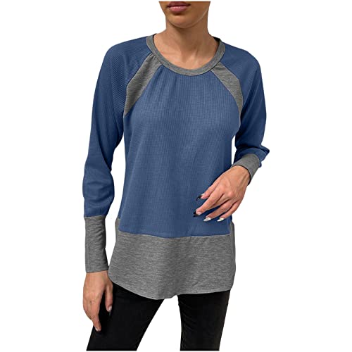 Women's Casual Waffle Knit Sweatshirt - Oversized Long Sleeve Round Neck Blouse in Solid Colors | Perfect for Fall Layering, Weekend Outfits & Cozy Loungewear