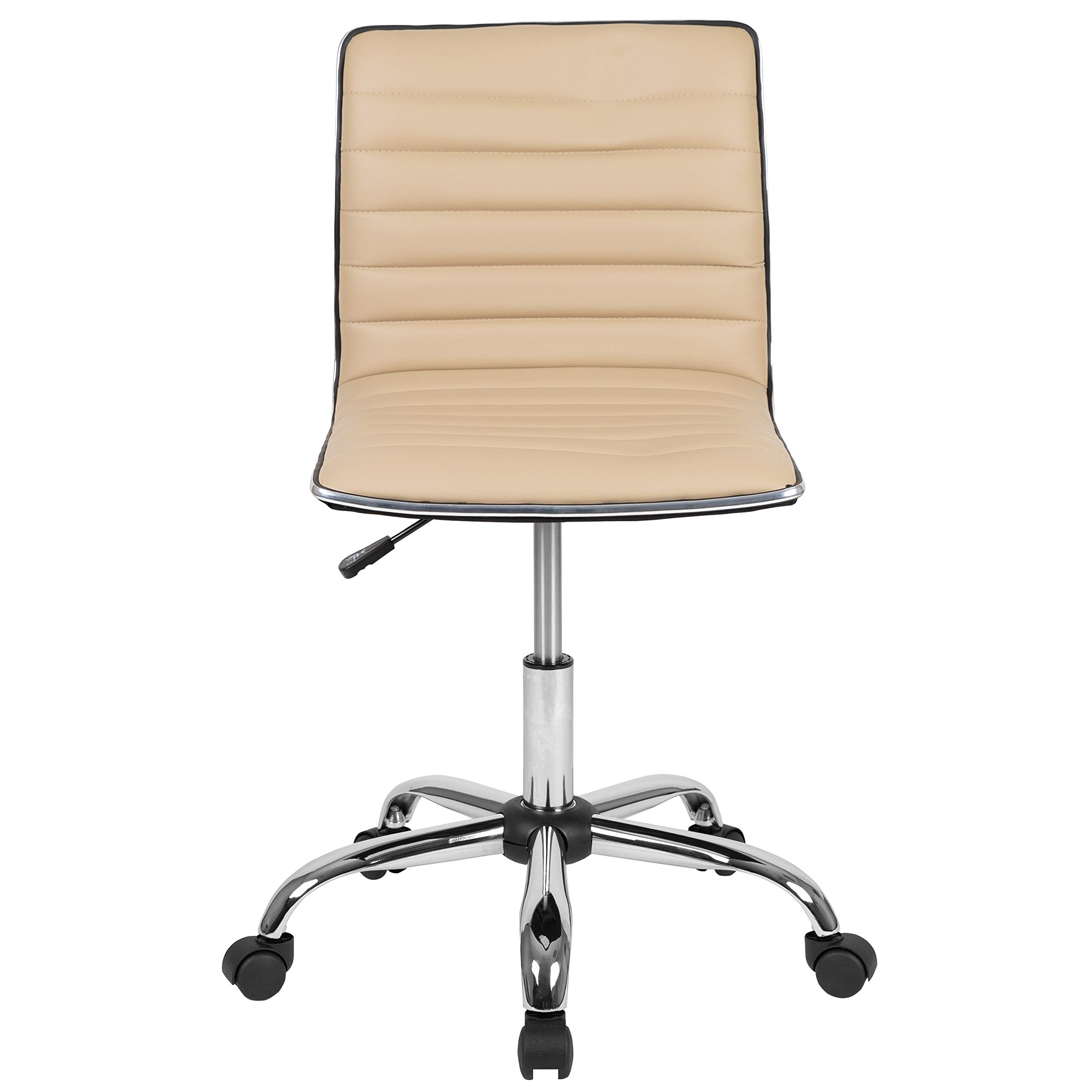 EMMA + OLIVER Low Back Designer Armless Tan Ribbed Swivel Task Office Chair - Ergonomic Desk Chair for Home Office, Gaming & Workspace Comfort
