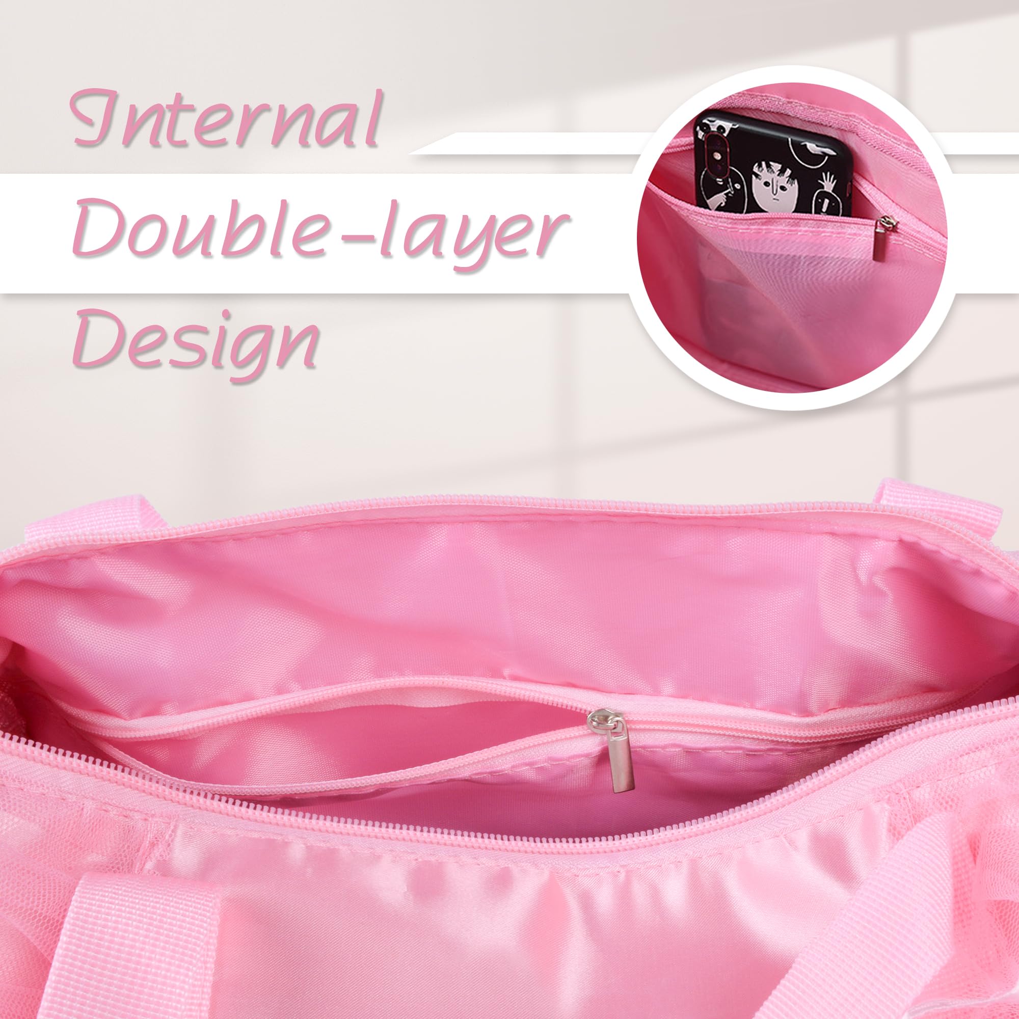 Besbomig Pink Ballet Dance Bag for Girls - Adjustable Shoulder Bag & Crossbody Sports Purse for Ballerina, Dancewear Storage & Princess Shoes Tote - Perfect for Ballet Class, Dance Recitals & Kids Dance Practice